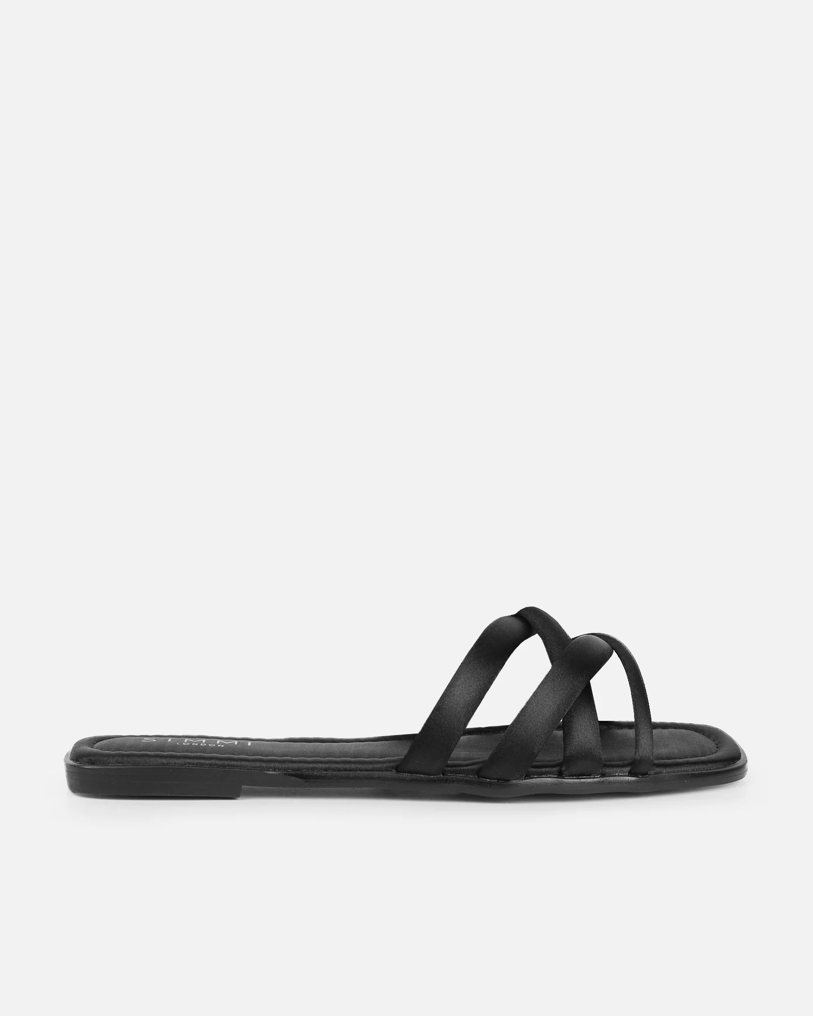 Kina Black Satin Padded Slip On Flat Sandals - Image 2