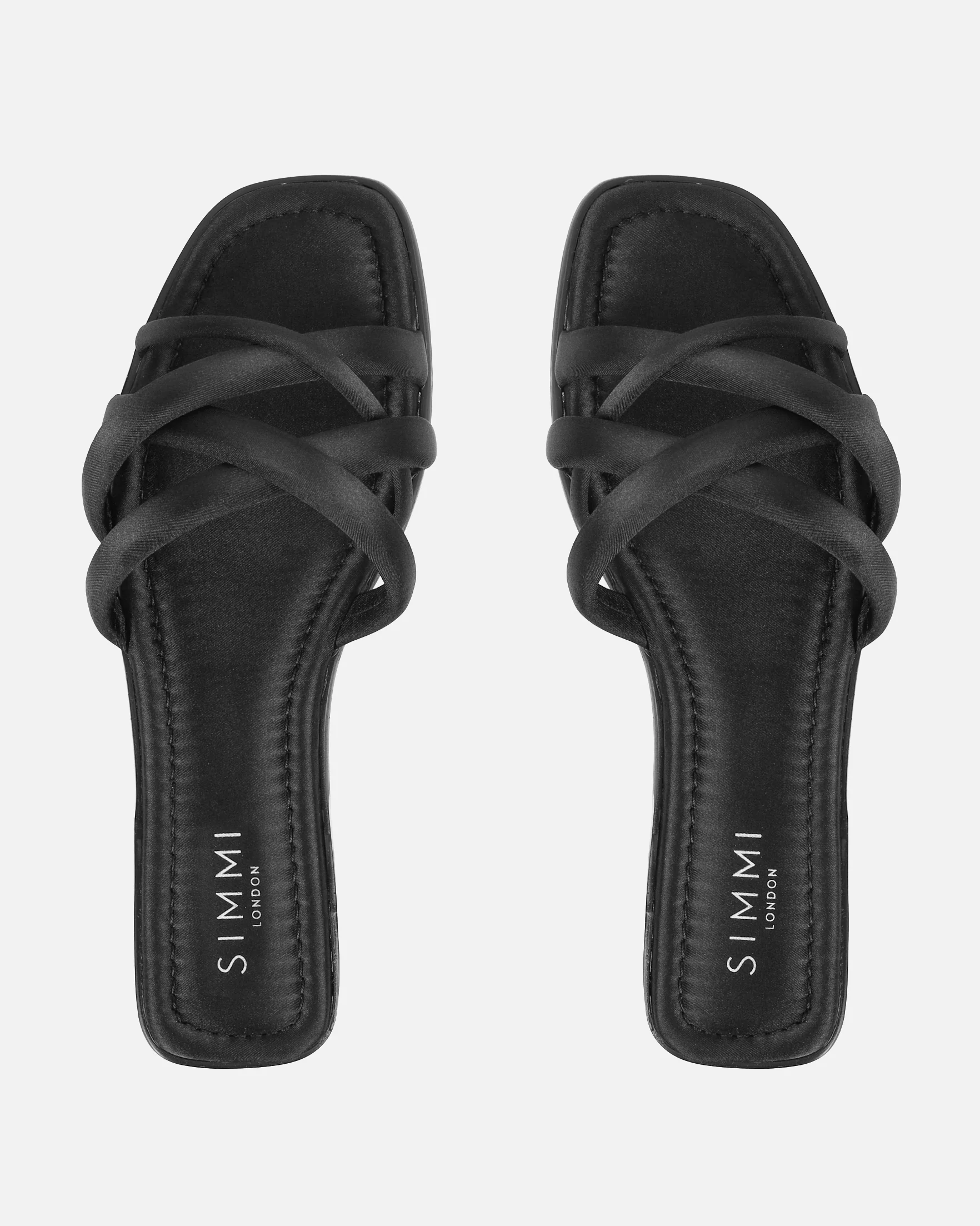 Kina Black Satin Padded Slip On Flat Sandals - Image 3