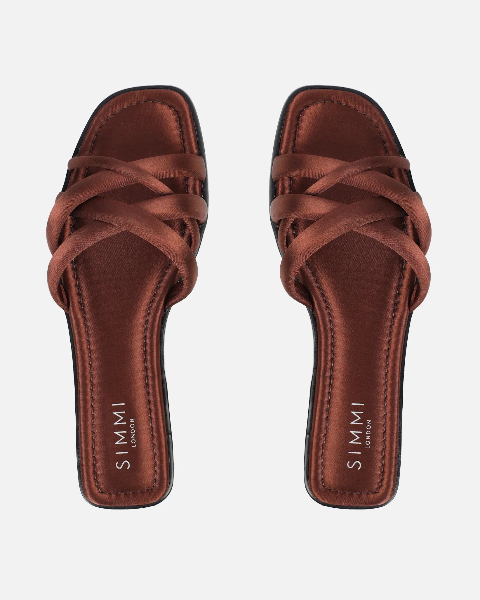 Kina Brown Satin Padded Slip On Flat Sandals - Image 3