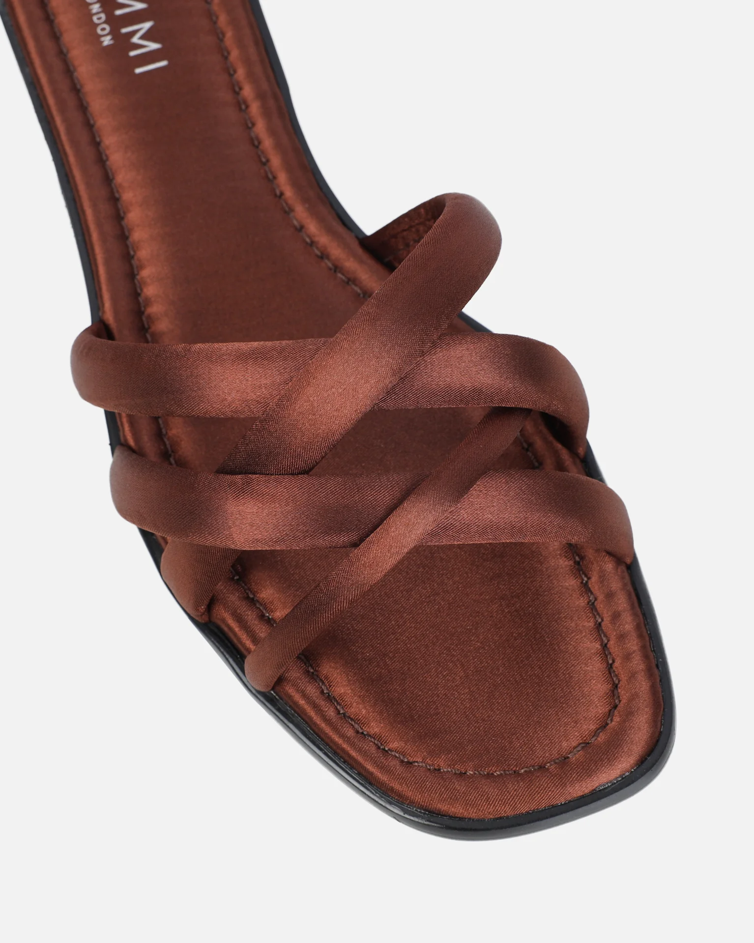 Kina Brown Satin Padded Slip On Flat Sandals - Image 4