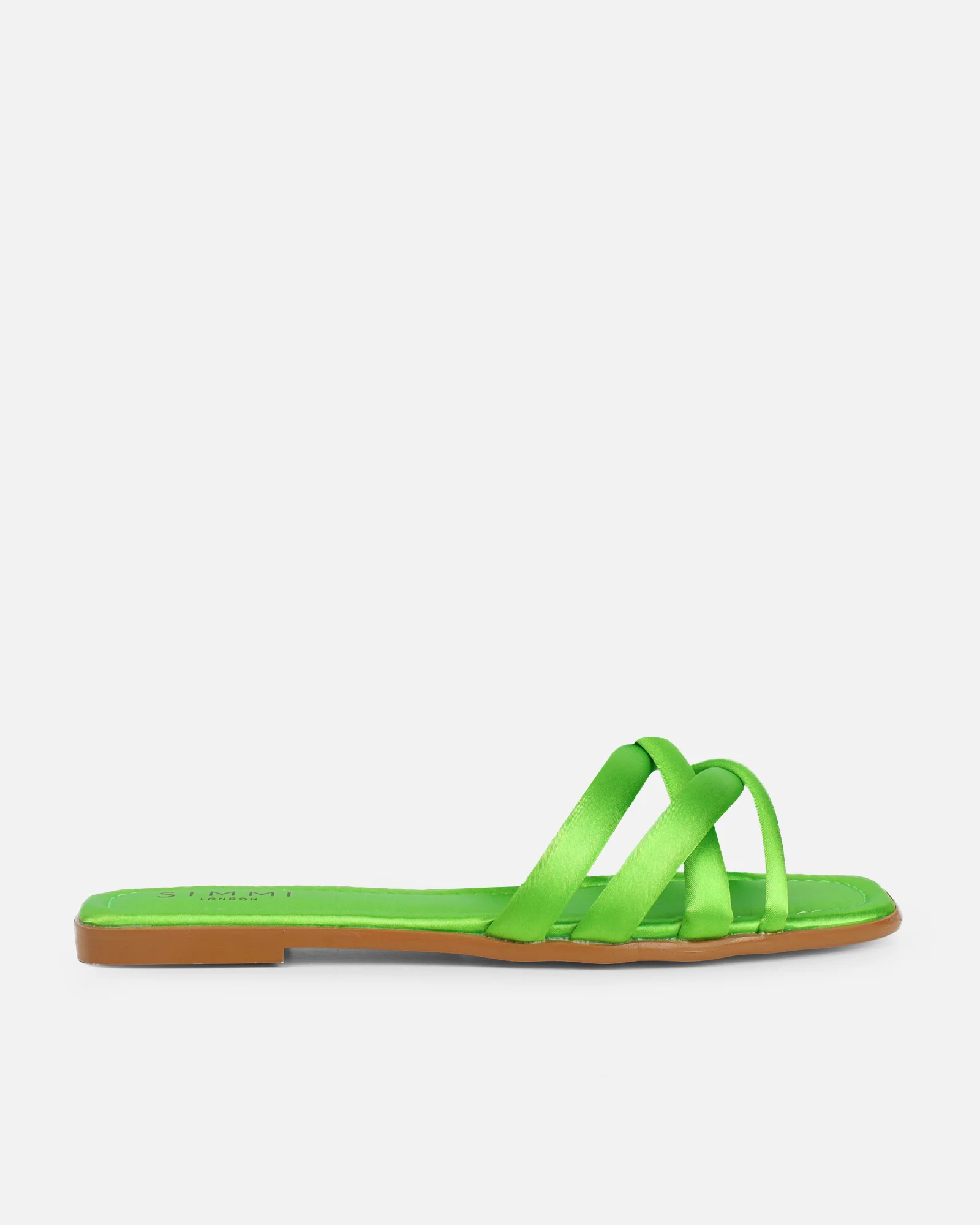 Kina Green Satin Padded Slip On Flat Sandals - Image 2