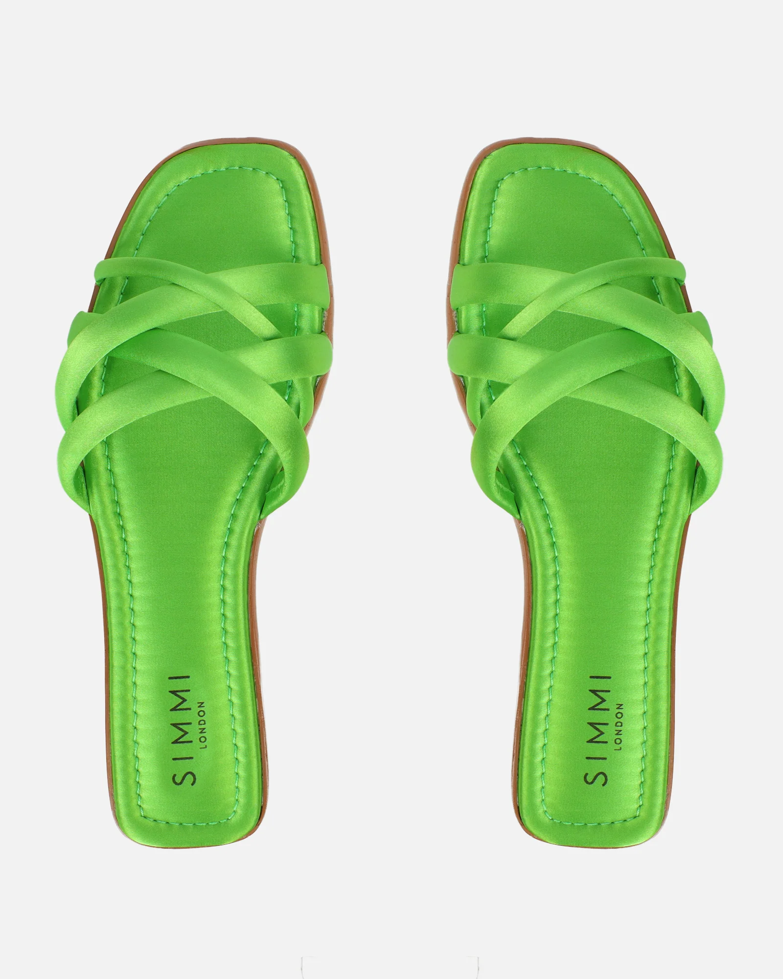 Kina Green Satin Padded Slip On Flat Sandals - Image 3