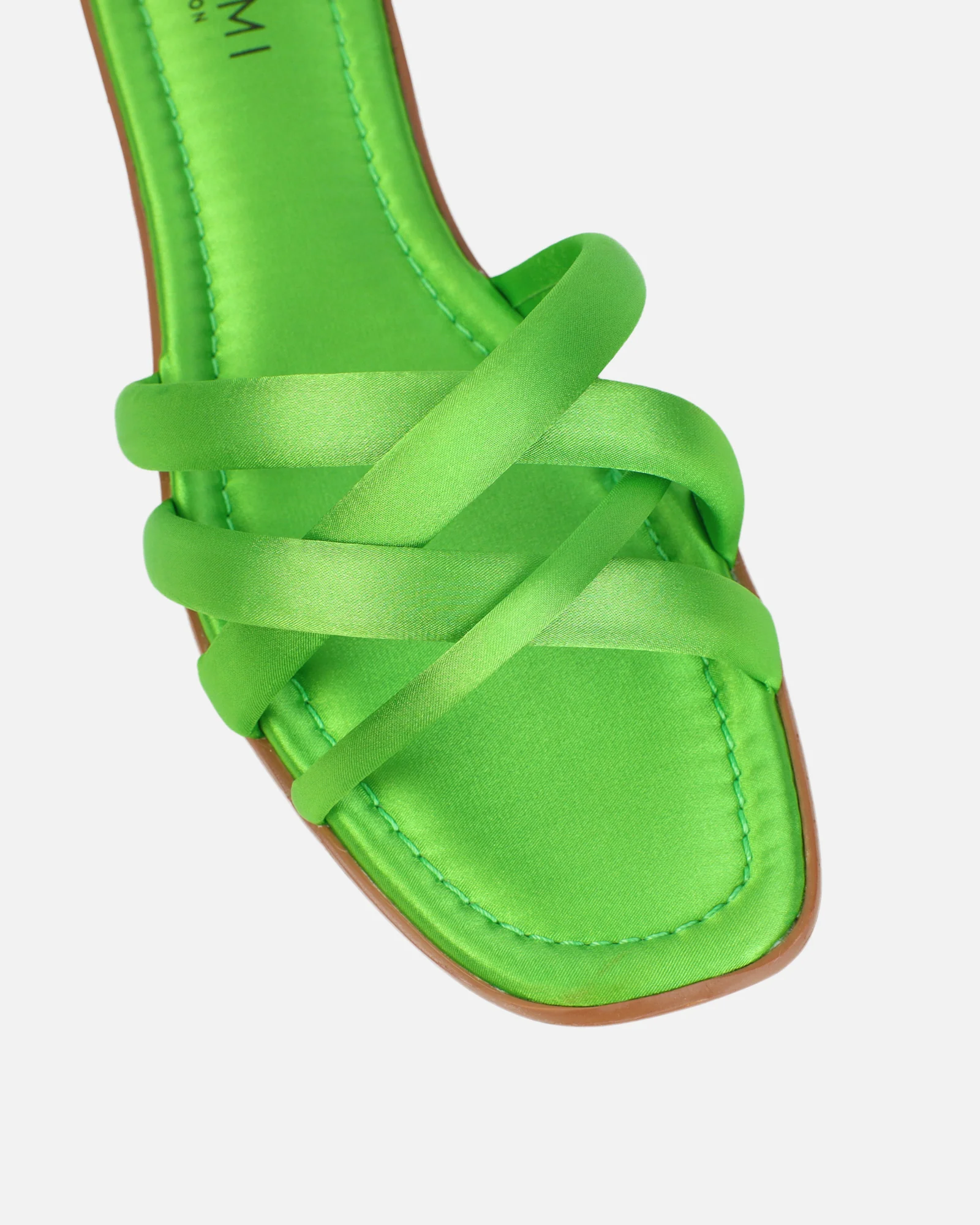 Kina Green Satin Padded Slip On Flat Sandals - Image 4