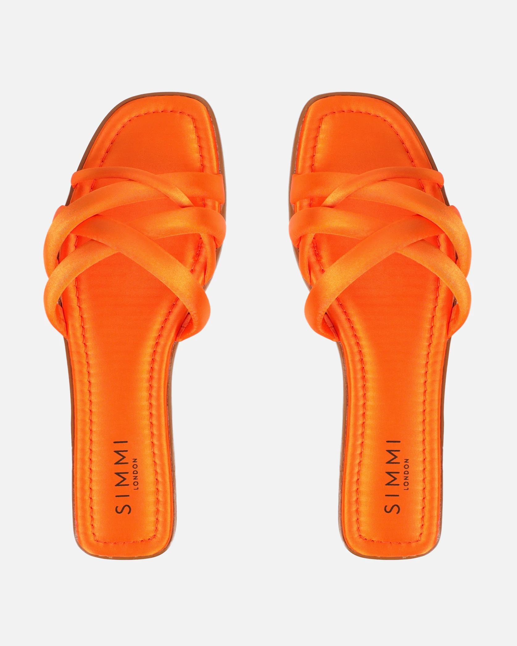 Kina Orange Satin Padded Slip On Flat Sandals - Image 3