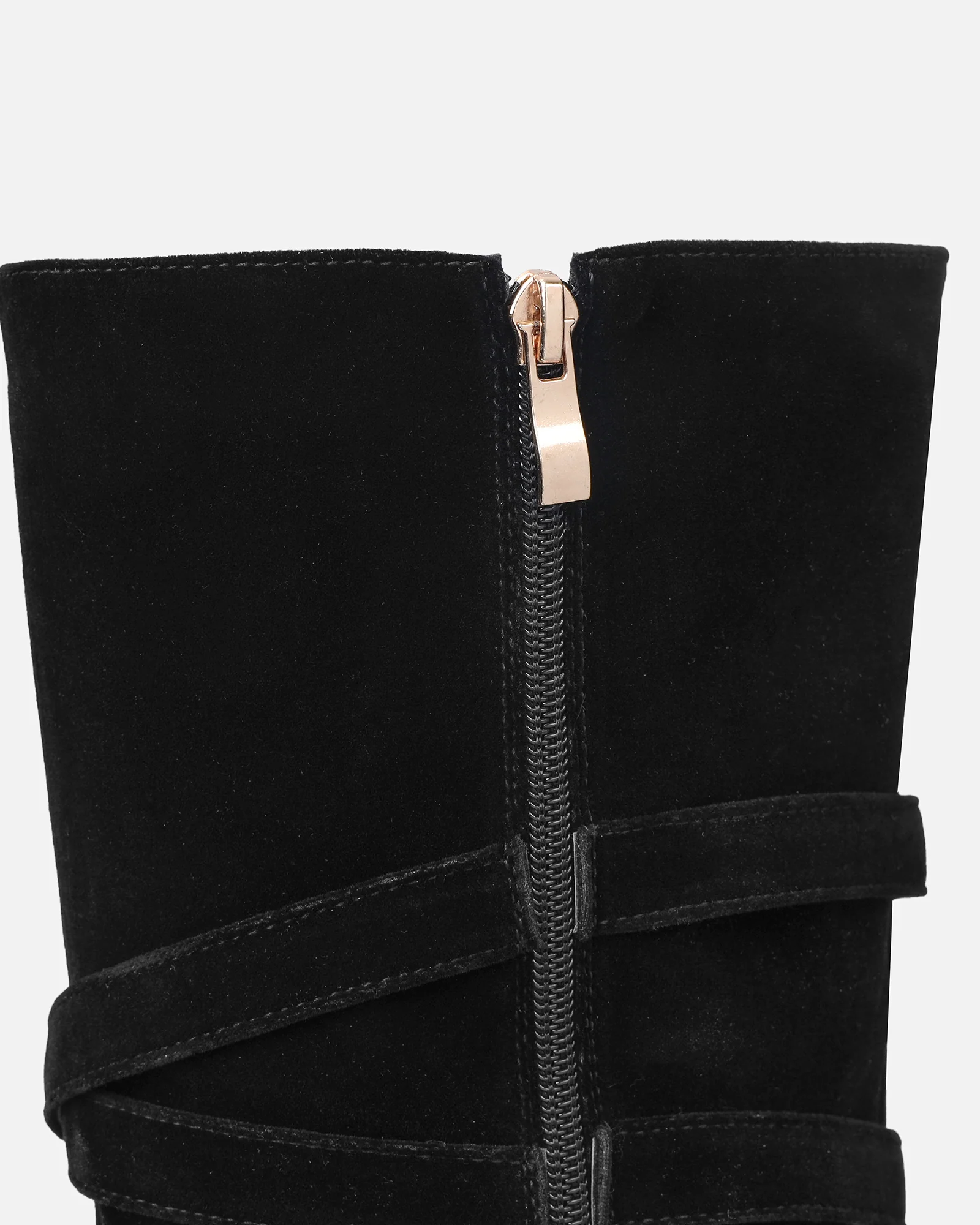 Kingston Black Suede Buckle Knee Boots - Image 3