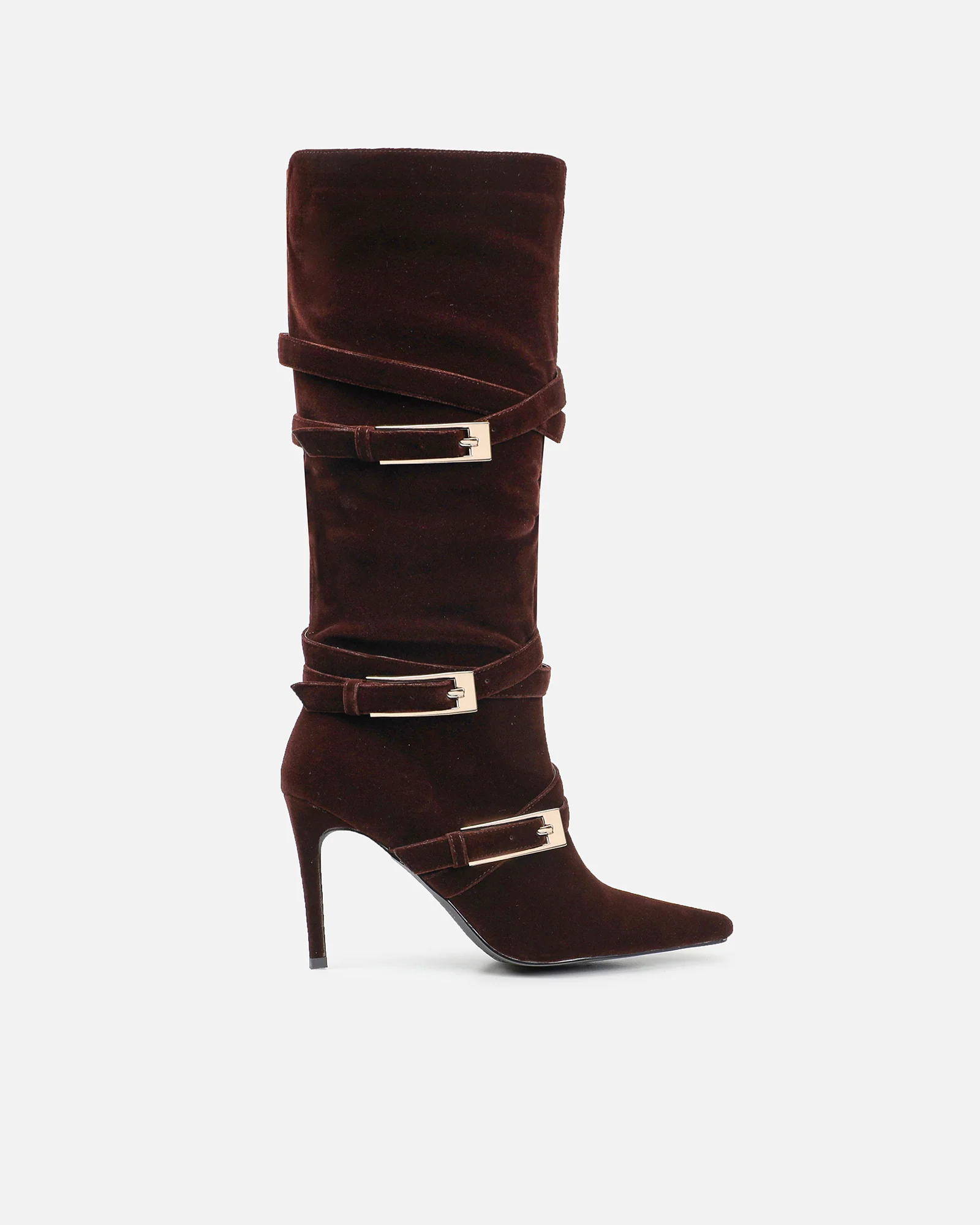 Kingston Chocolate Brown Suede Buckle Knee Boots - Image 2