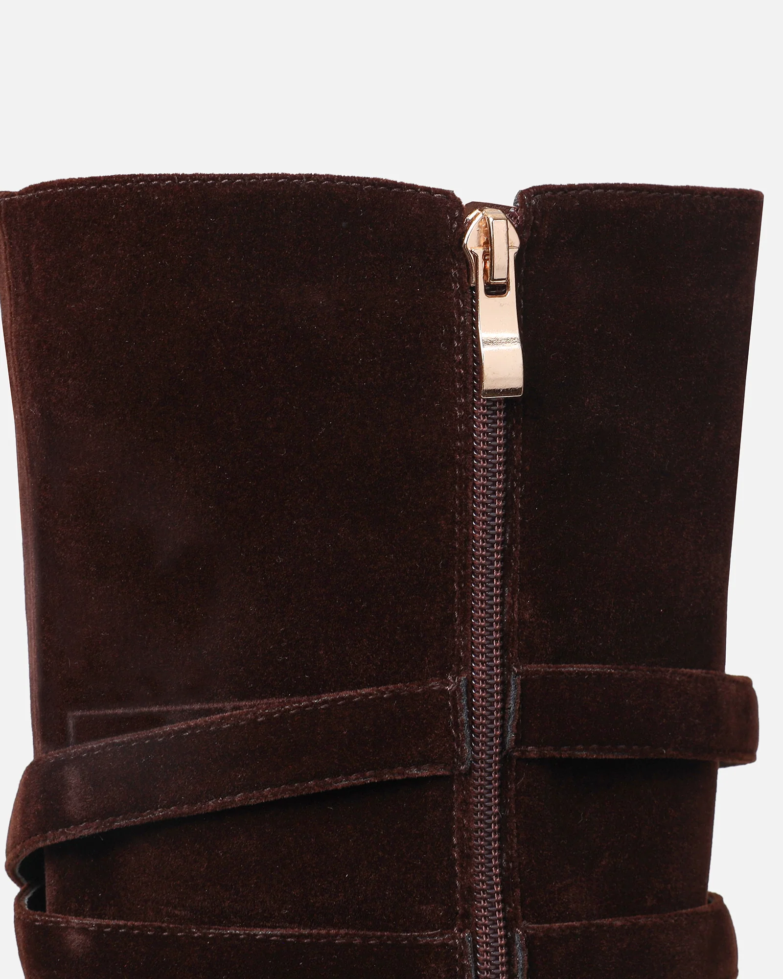 Kingston Chocolate Brown Suede Buckle Knee Boots - Image 3
