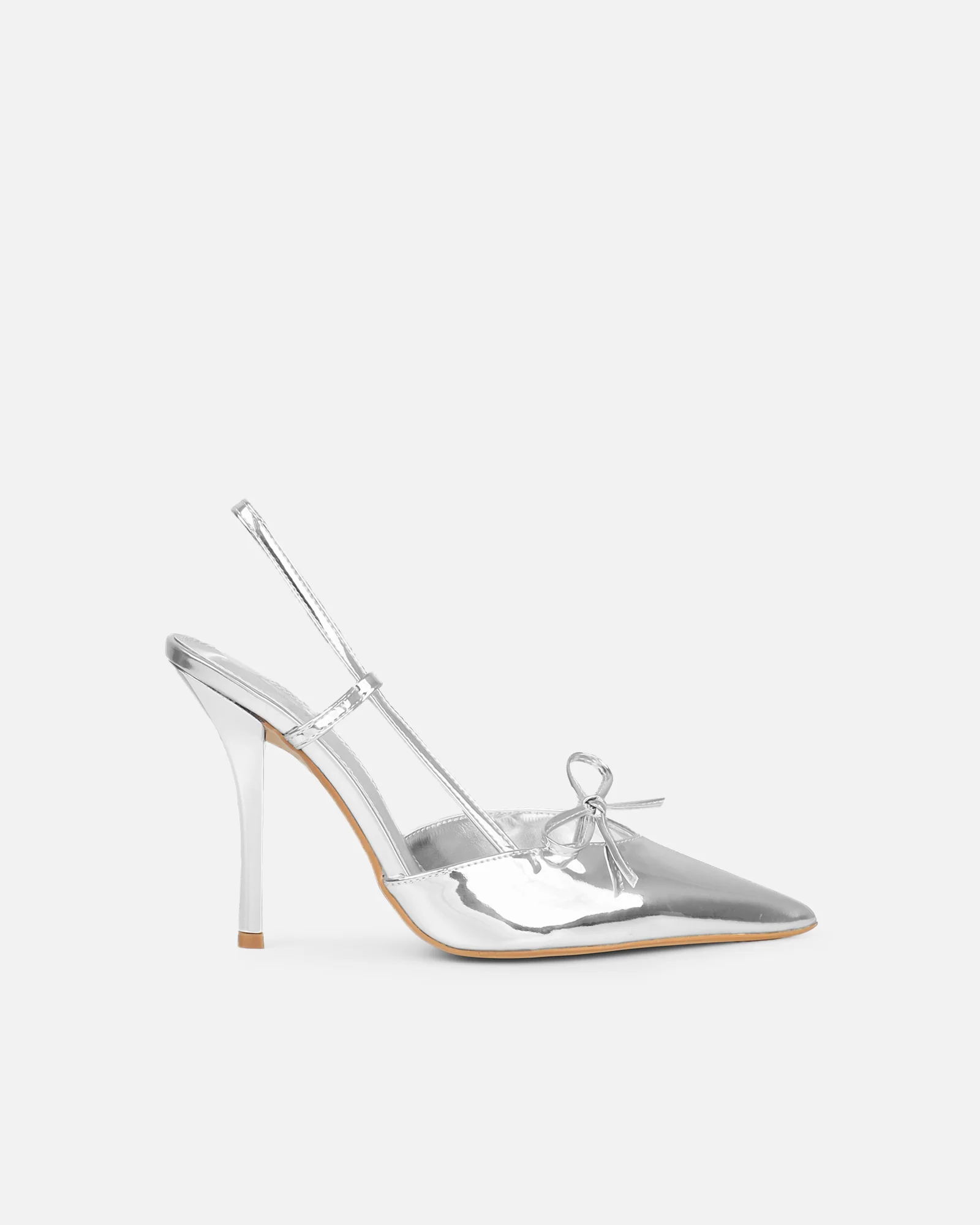 Klara silver mirror bow detail court shoes - Image 2