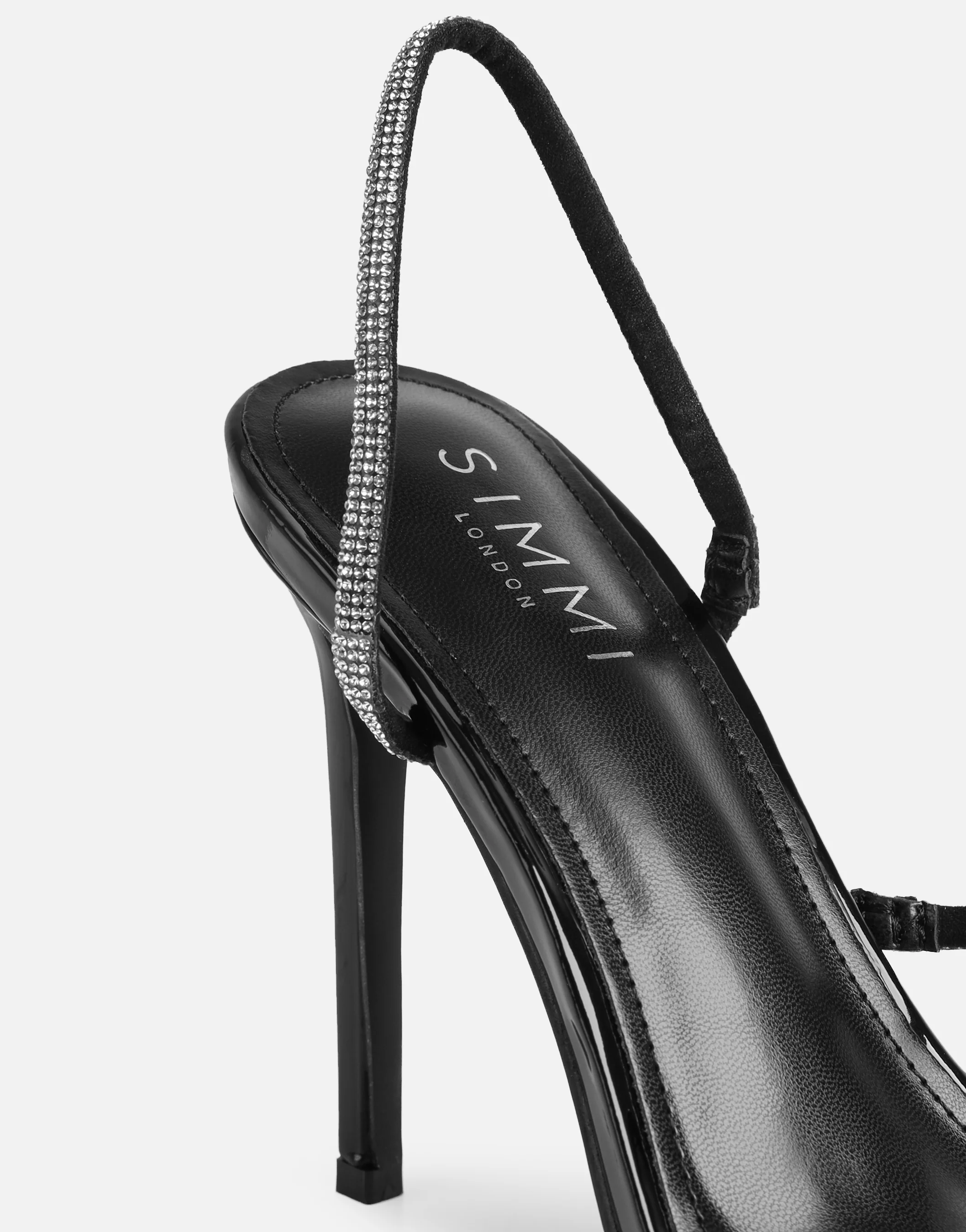 Kristin Black Patent Diamante Slingback Heels - Image 3
