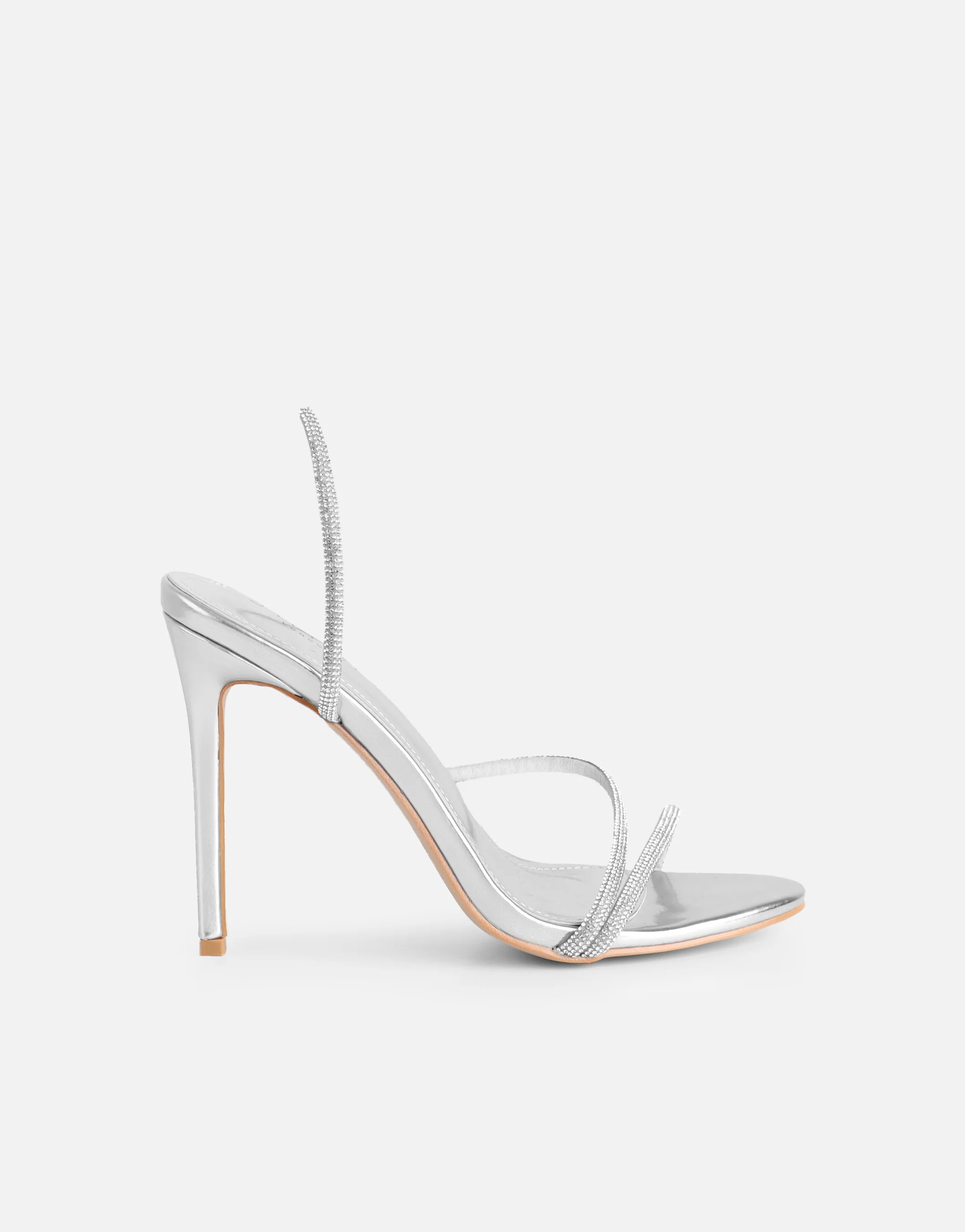 Kristin Silver Metallic Diamante Slingback Heels - Image 2