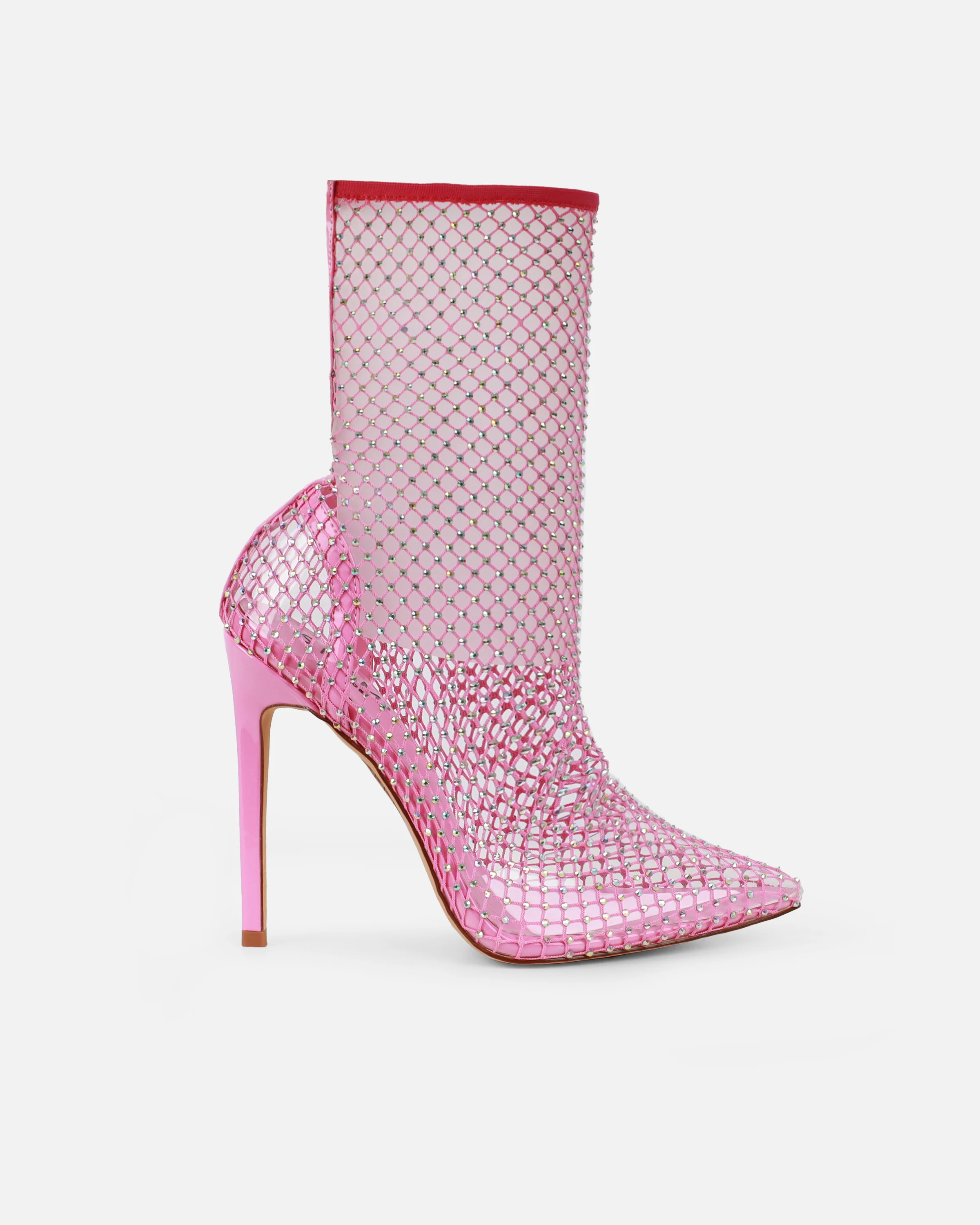 Krystal Pink Diamante Fishnet Heels - Image 2