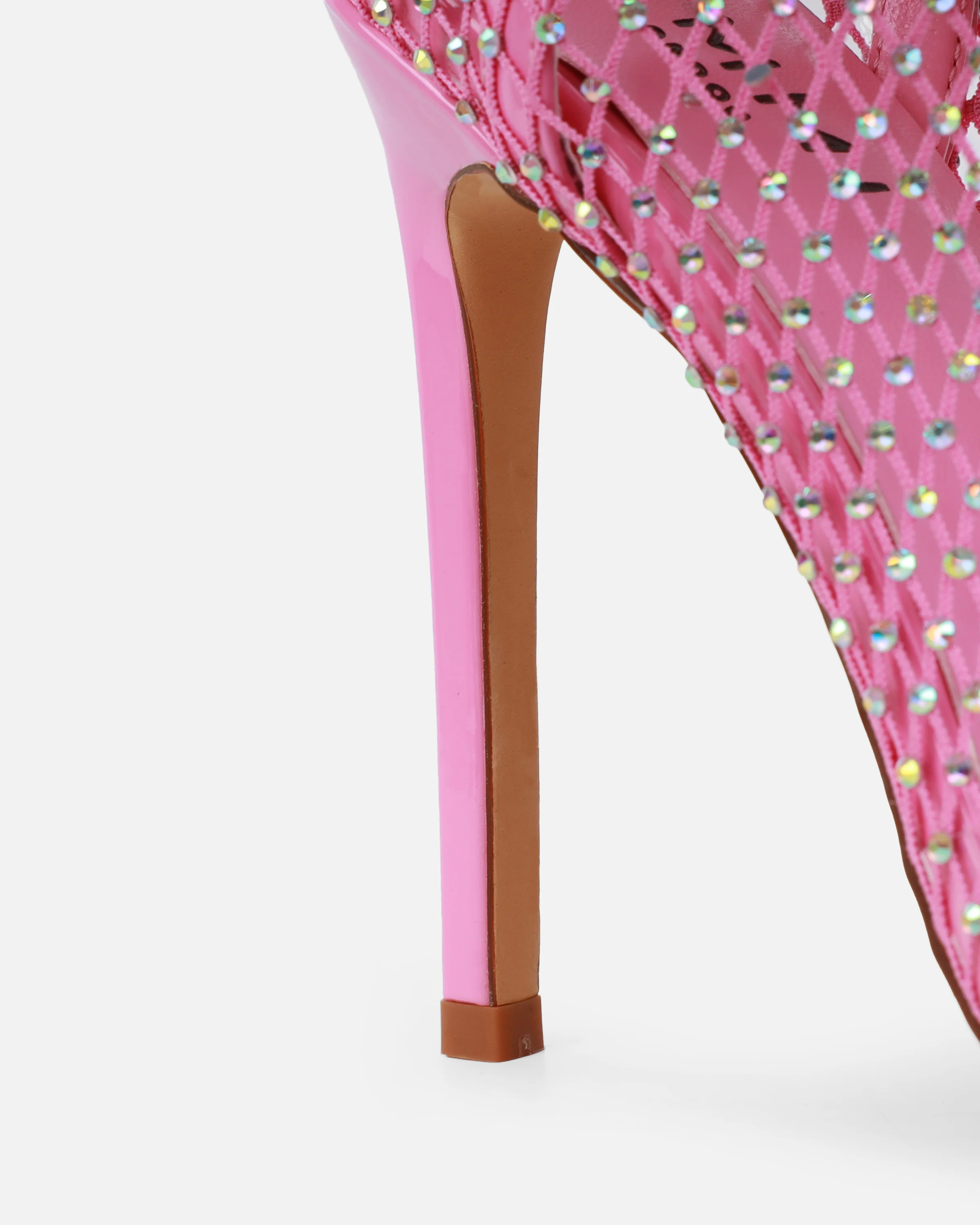 Krystal Pink Diamante Fishnet Heels - Image 3