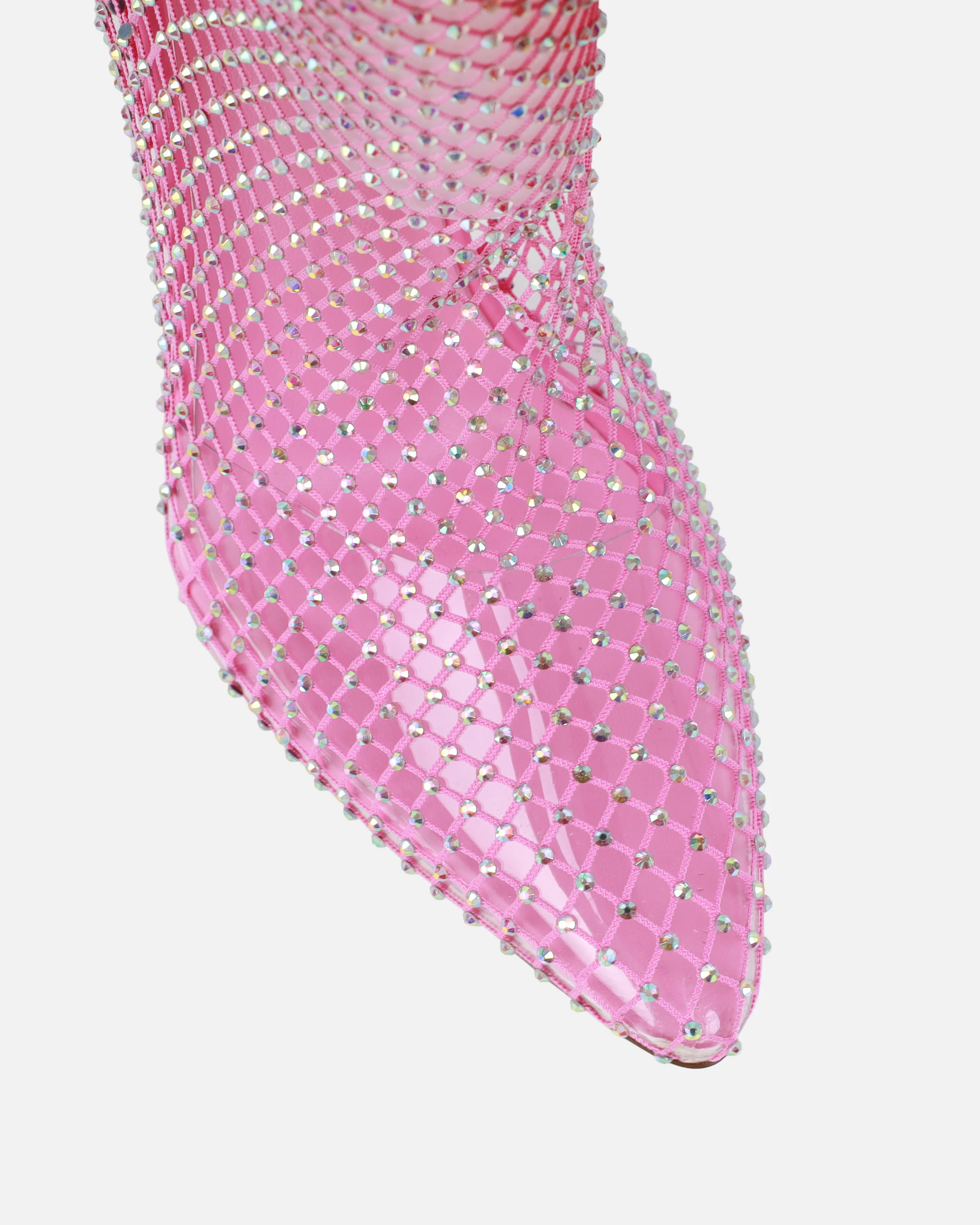 Krystal Pink Diamante Fishnet Heels - Image 4