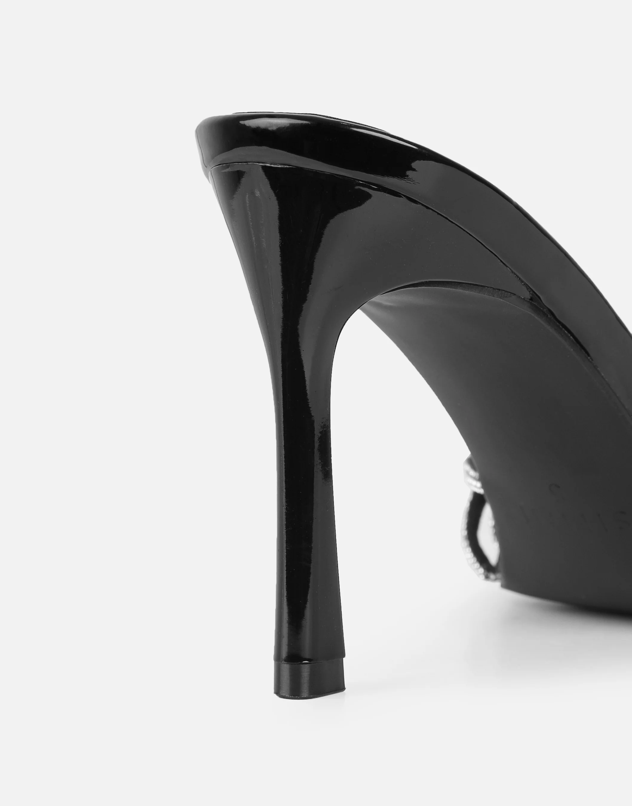 Kyla Black Patent Diamante Knot Mules - Image 3