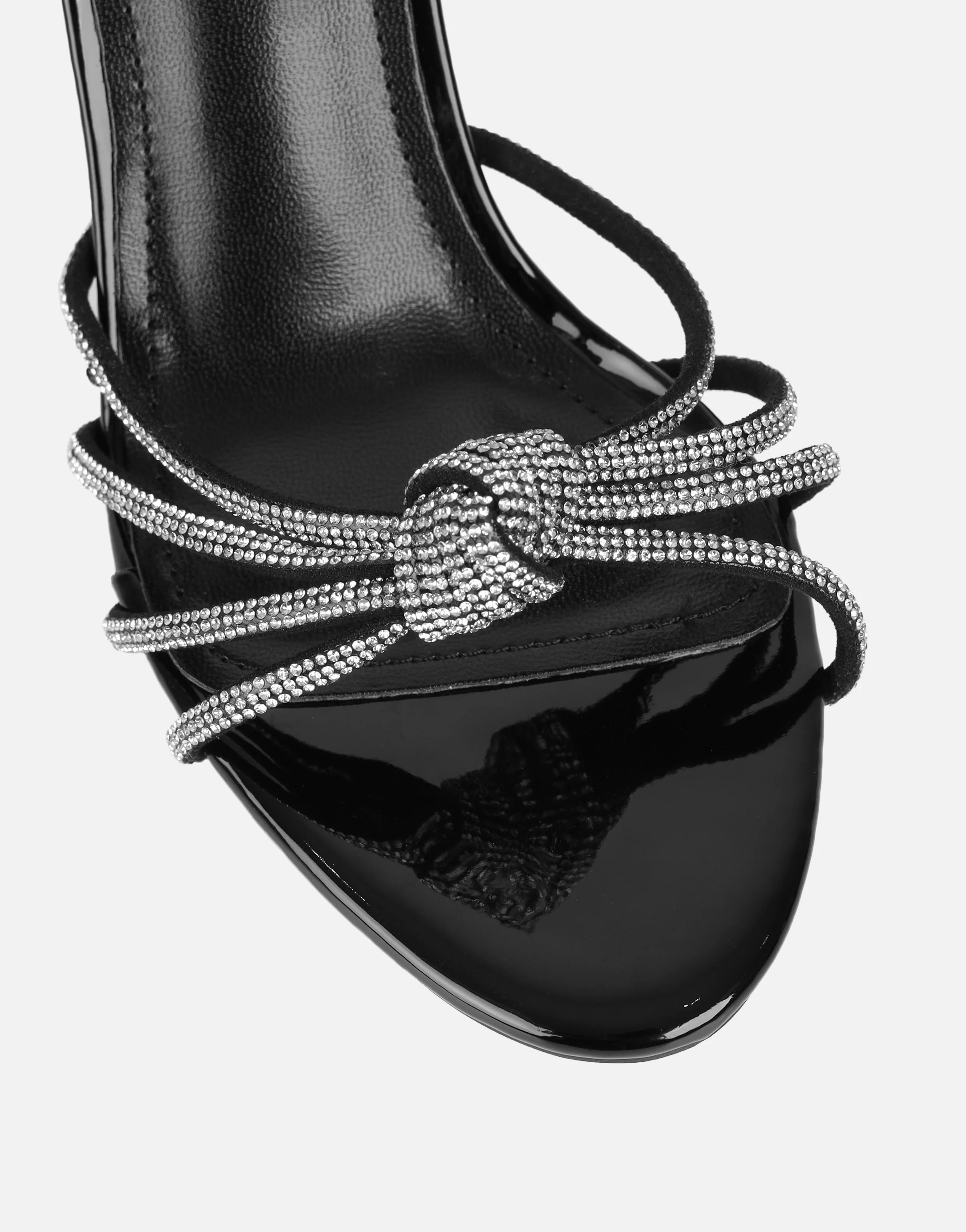 Kyla Black Patent Diamante Knot Mules - Image 4