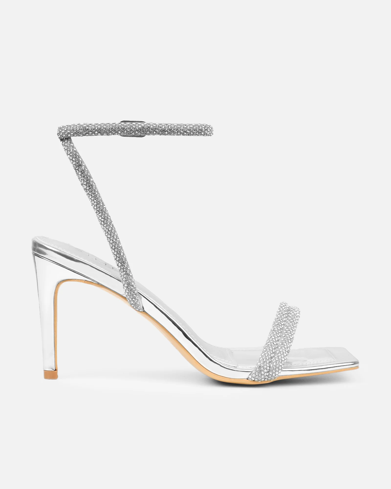 Kylen Silver Mirror Diamante Heeled Sandals - Image 2