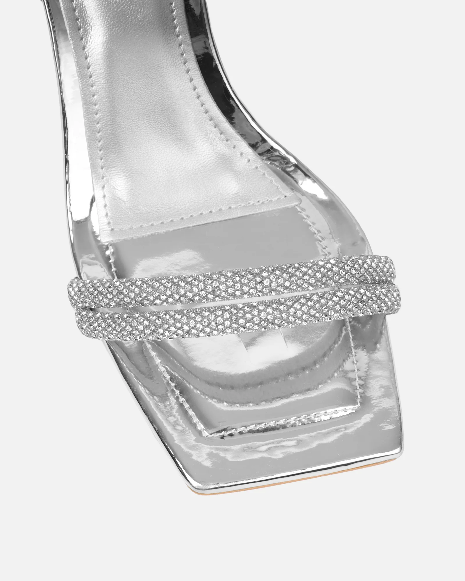 Kylen Silver Mirror Diamante Heeled Sandals - Image 4