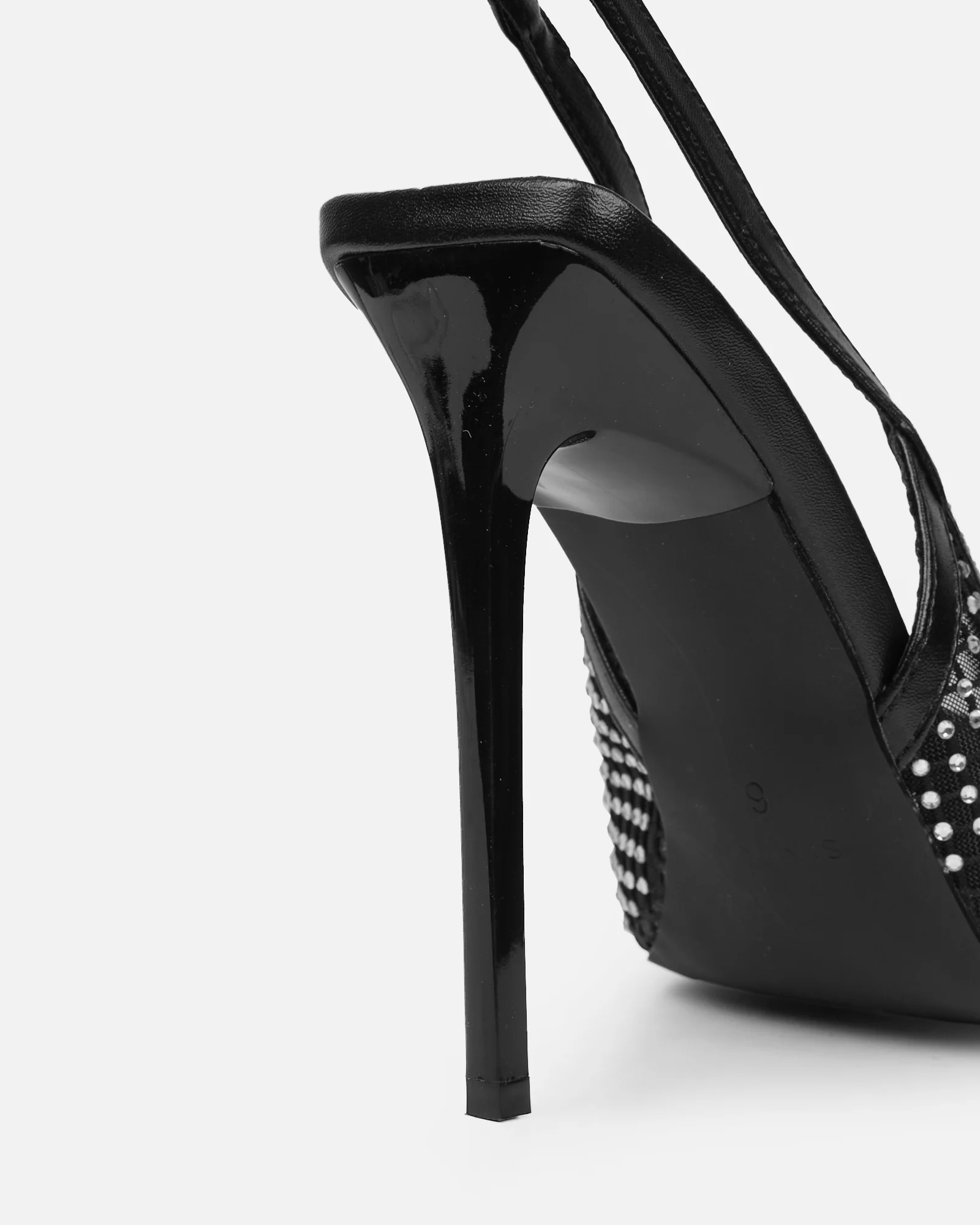Lailla Black Mesh Diamante Sling Back Court Shoes - Image 3