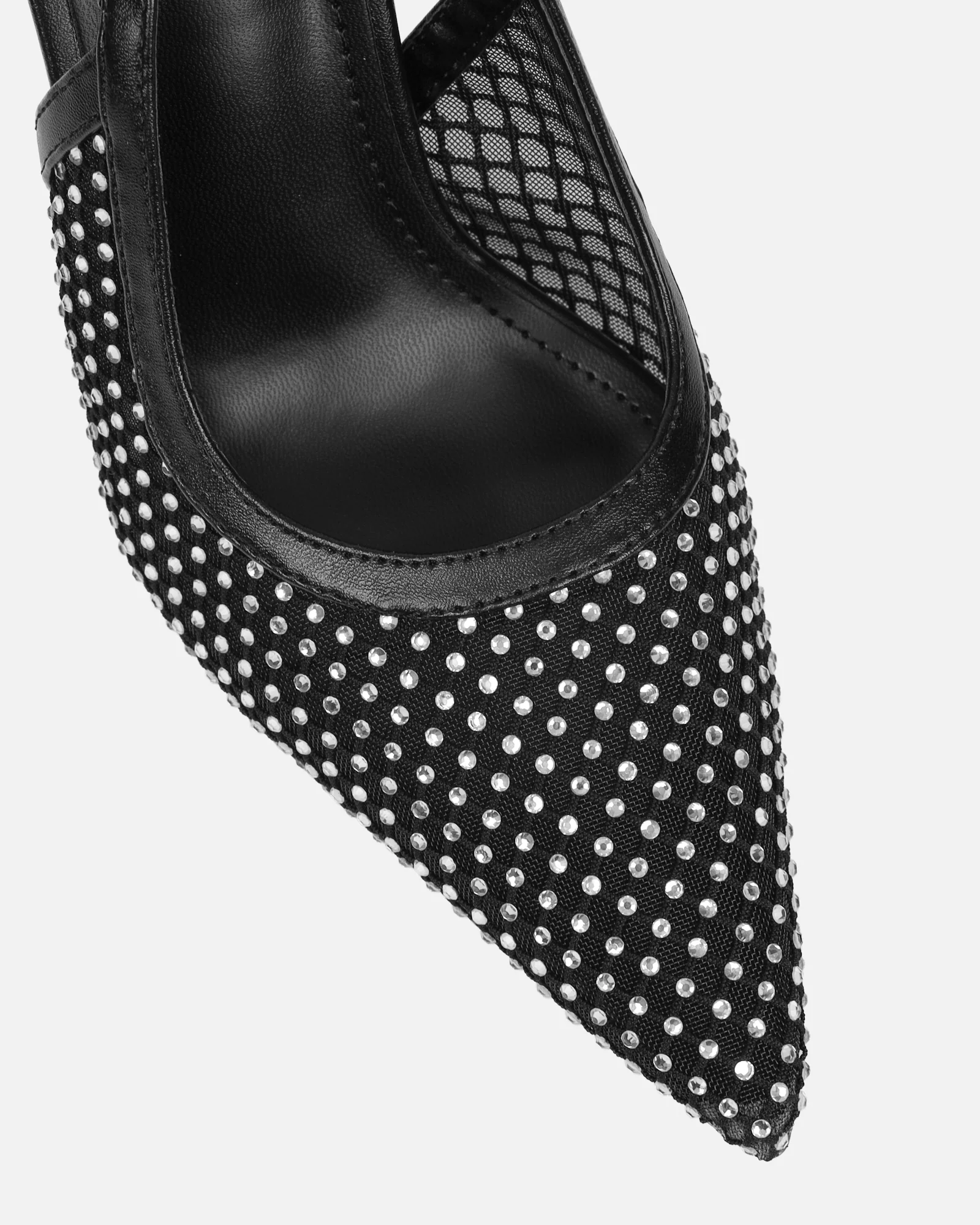 Lailla Black Mesh Diamante Sling Back Court Shoes - Image 4