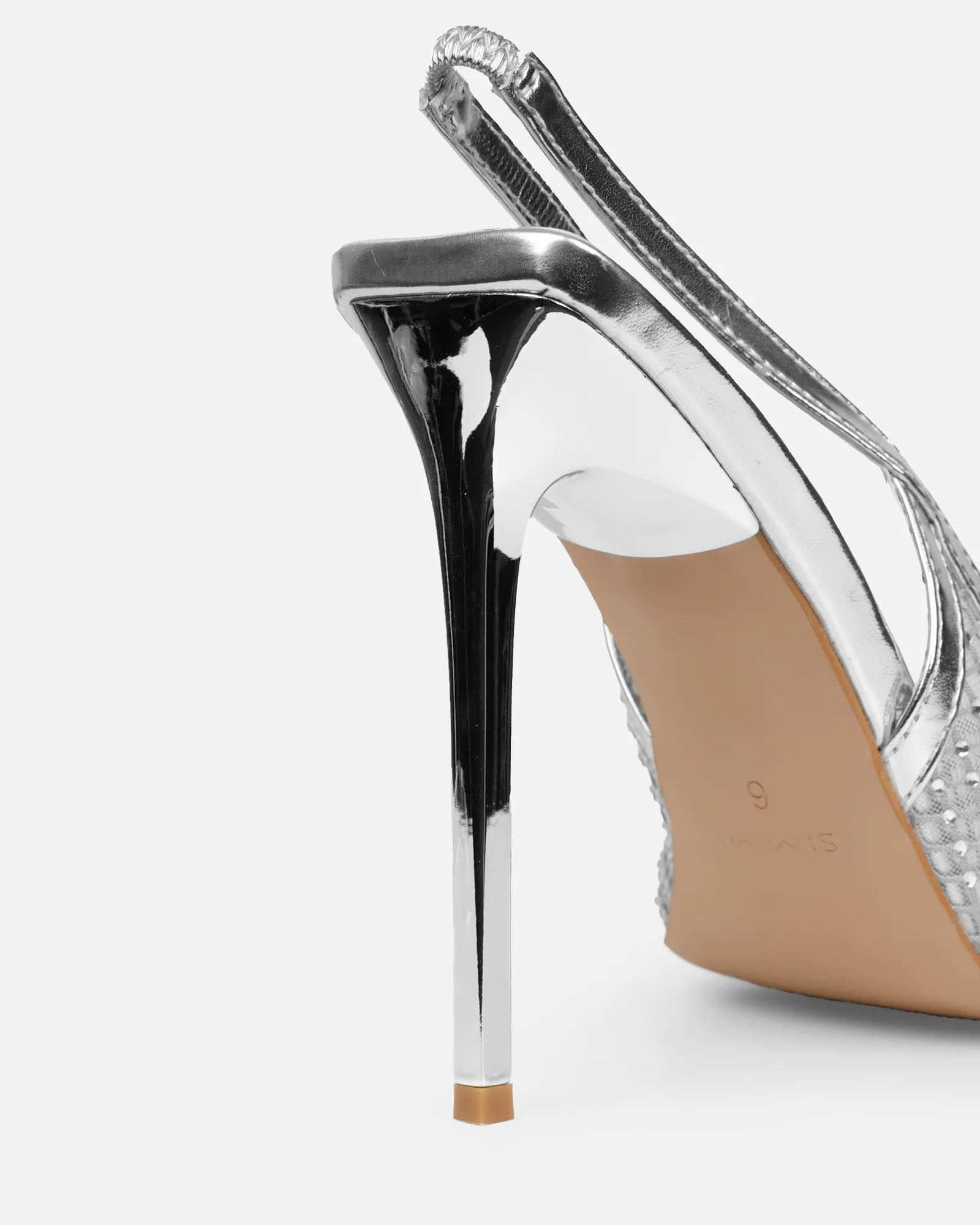 Lailla Silver Mesh Diamante Sling Back Court Shoes - Image 3