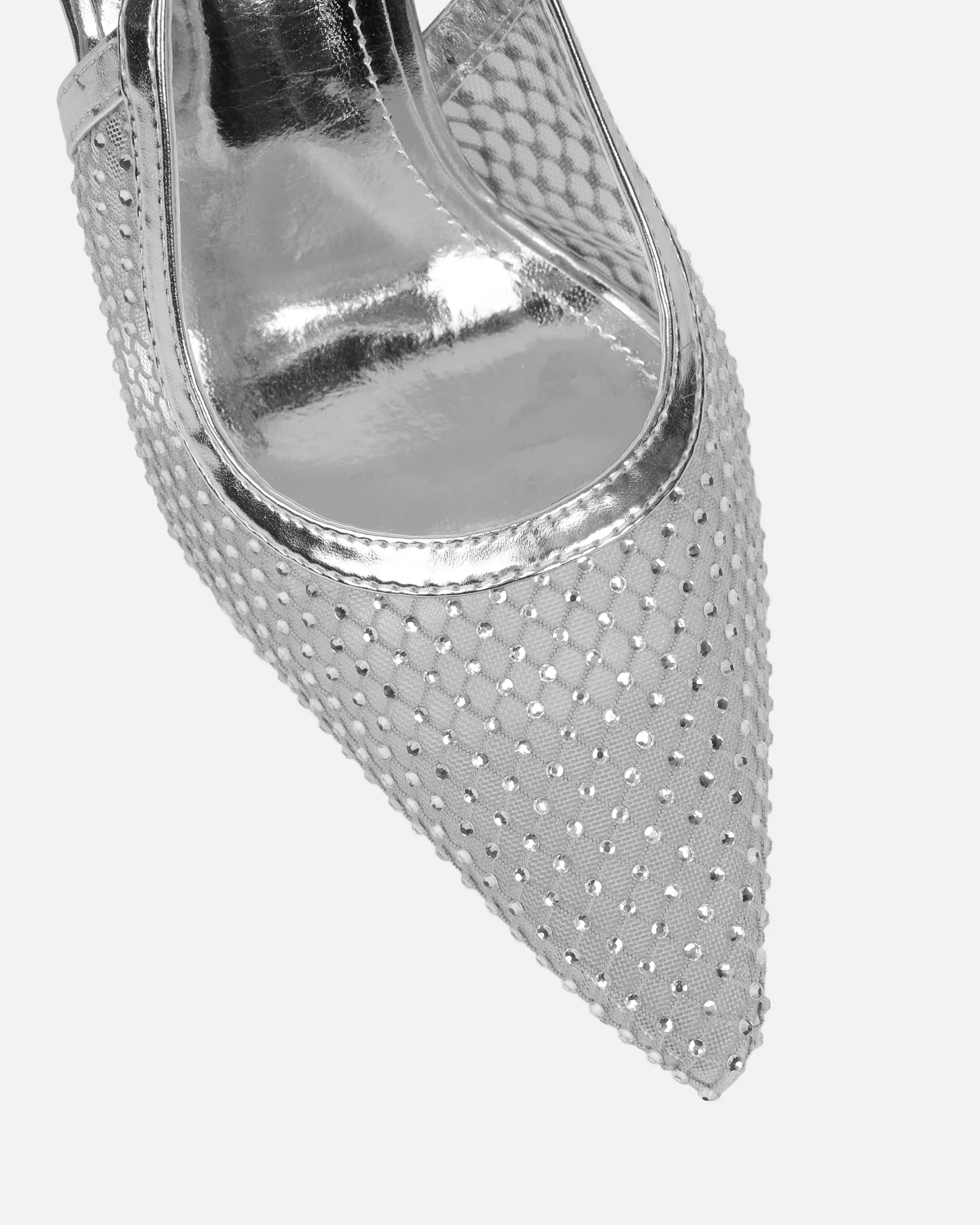 Lailla Silver Mesh Diamante Sling Back Court Shoes - Image 4