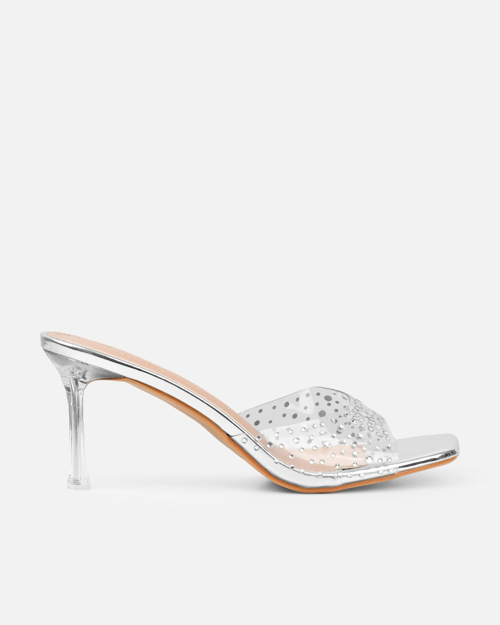 Lalita Clear Silver Mirror Diamante Mules - Image 2