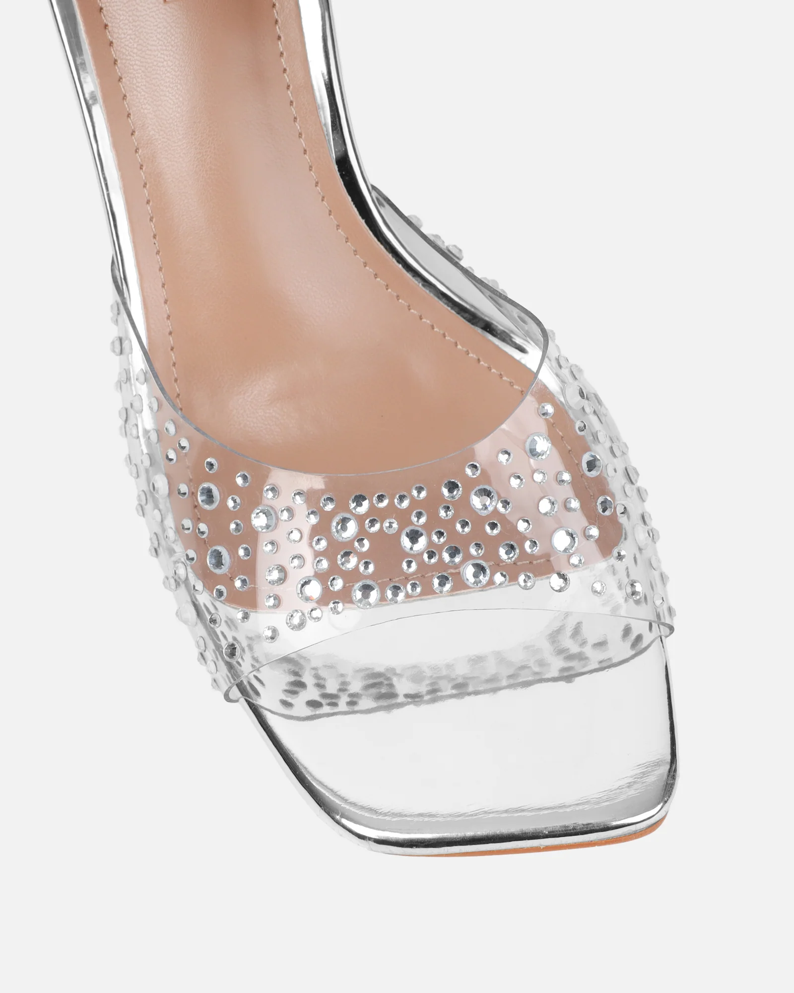 Lalita Clear Silver Mirror Diamante Mules - Image 4