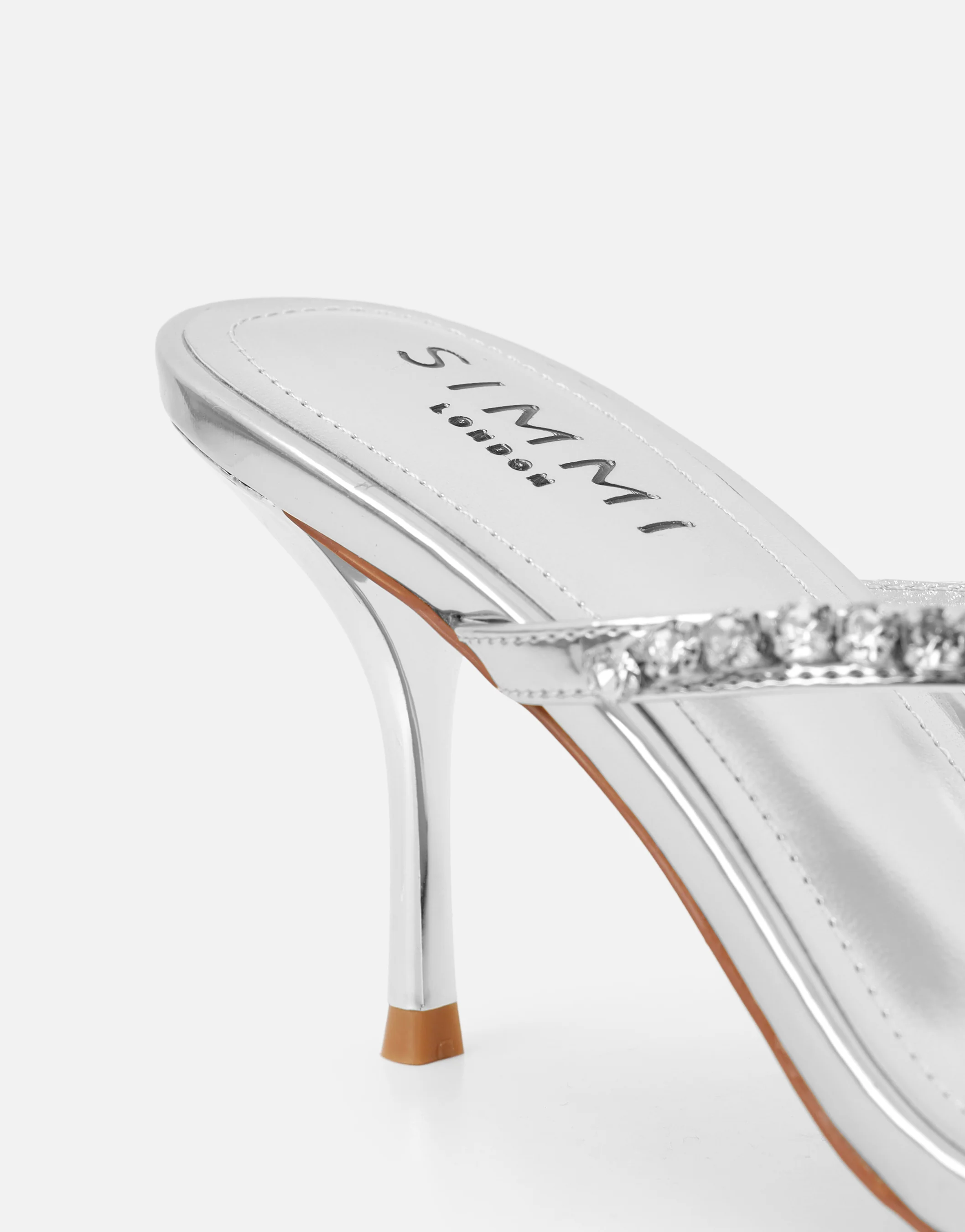 Lana Silver Mirror Diamante Toe Post Mules - Image 3