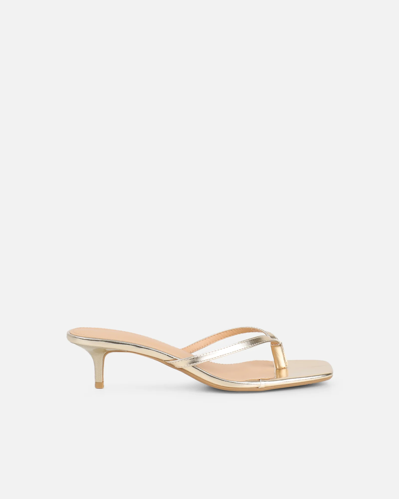 Laura Gold Mirror Toe Post Kitten Heeled Sandals - Image 2