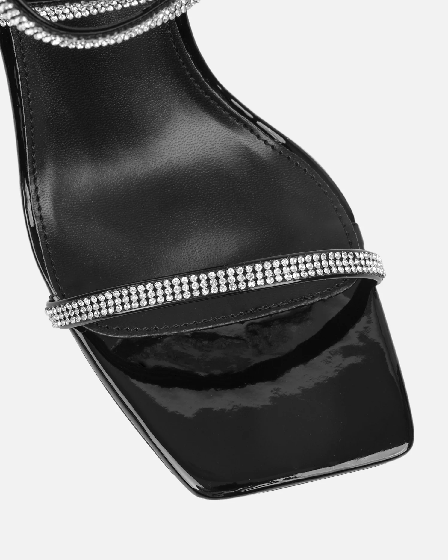 Laveen Black Patent Diamante Tie Up Heeled Sandals - Image 4