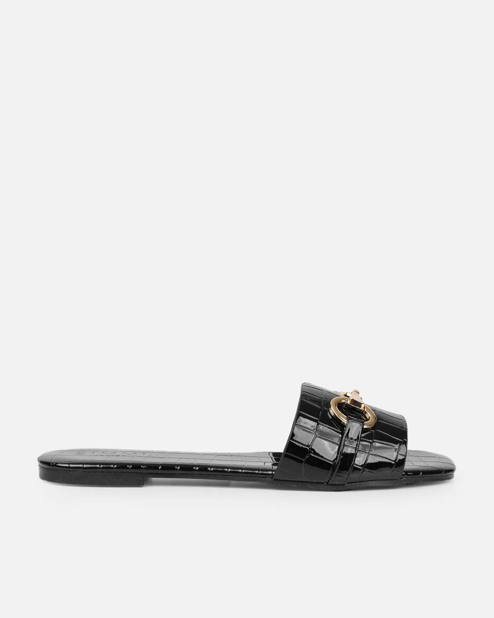 Lavinia Black Croc Snaffle Trim Flat Sandals - Image 2