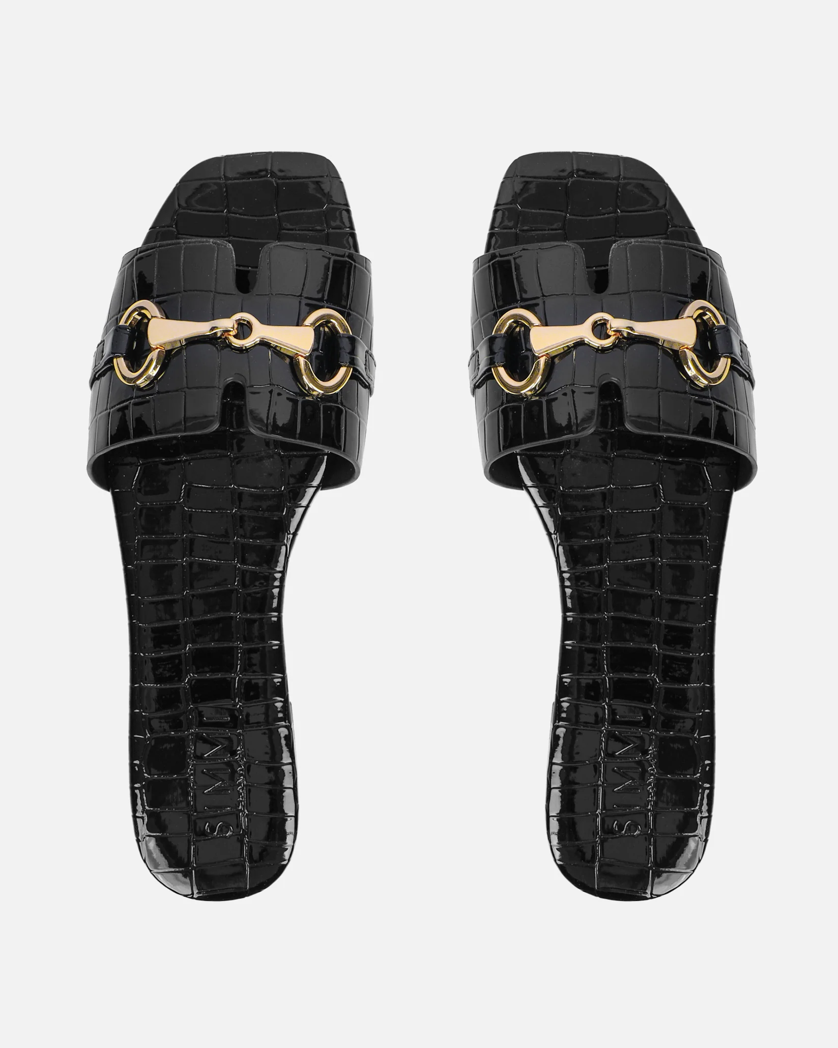 Lavinia Black Croc Snaffle Trim Flat Sandals - Image 3