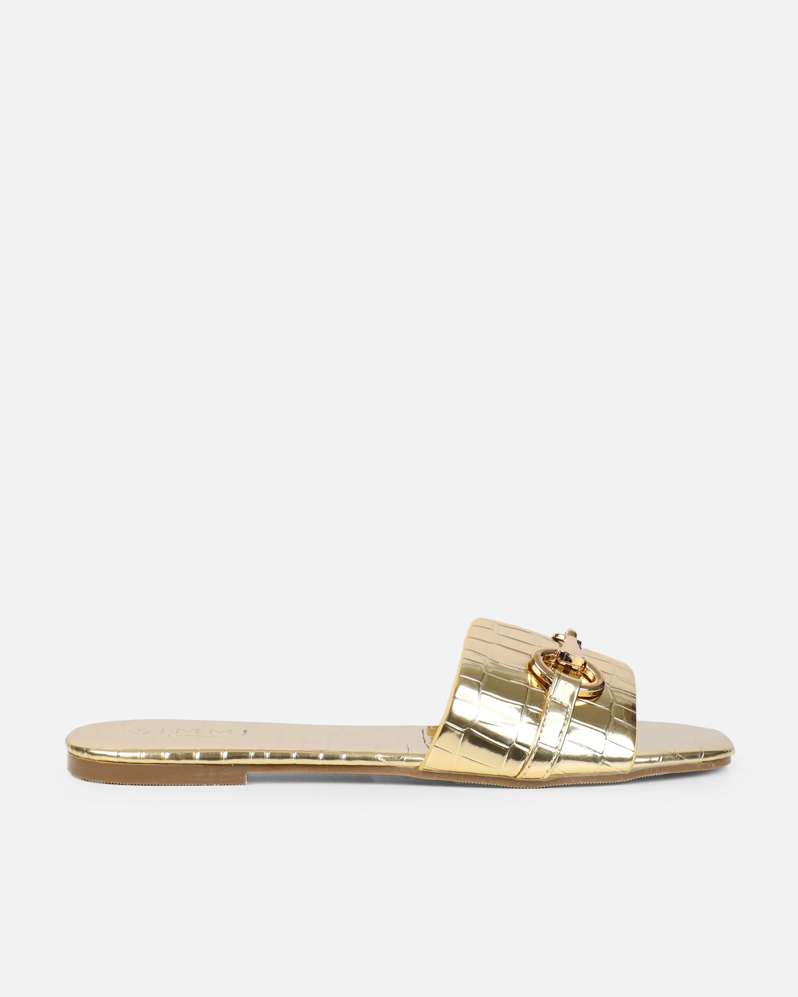 Lavinia Gold Croc Snaffle Trim Flat Sandals - Image 2