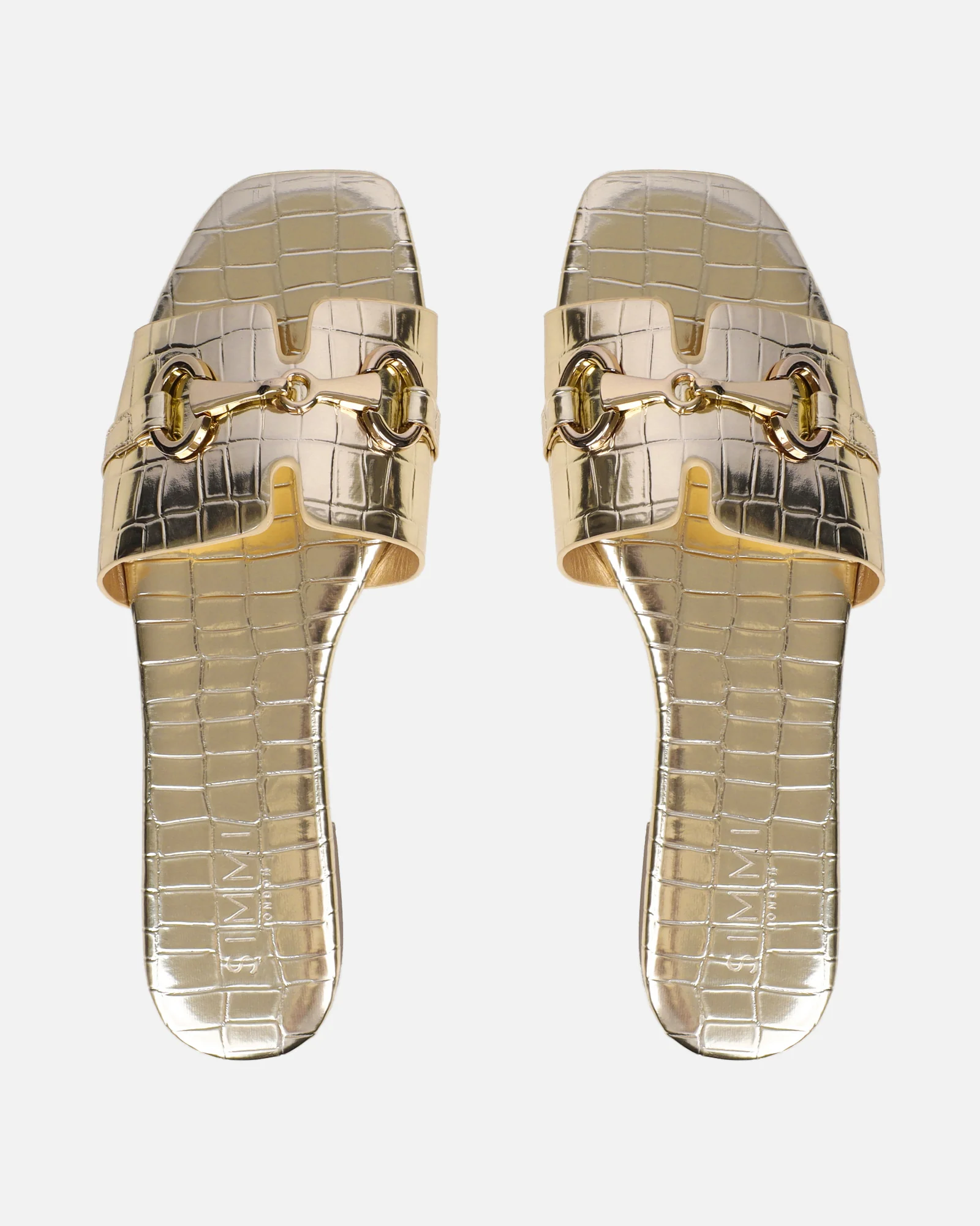 Lavinia Gold Croc Snaffle Trim Flat Sandals - Image 3