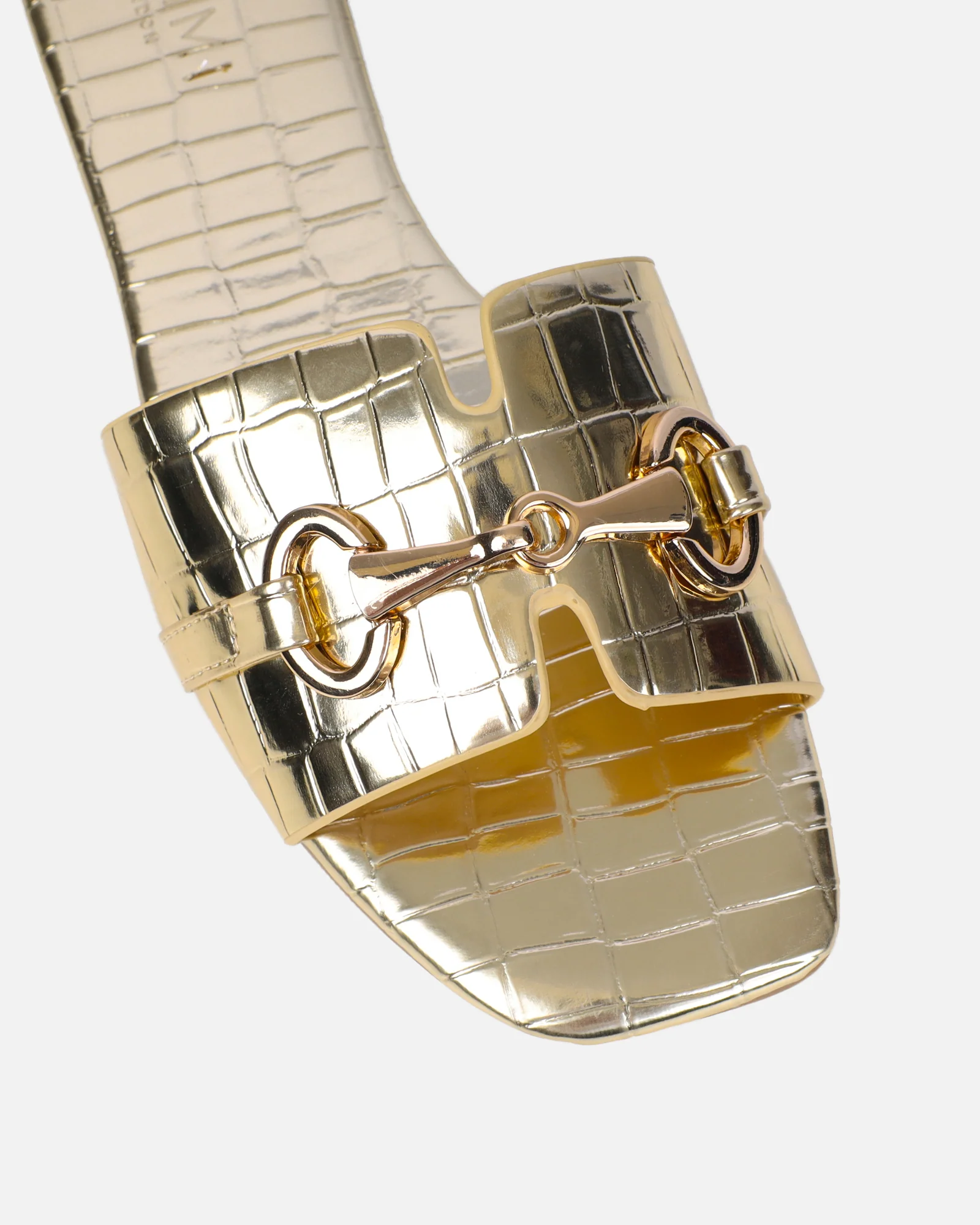 Lavinia Gold Croc Snaffle Trim Flat Sandals - Image 4