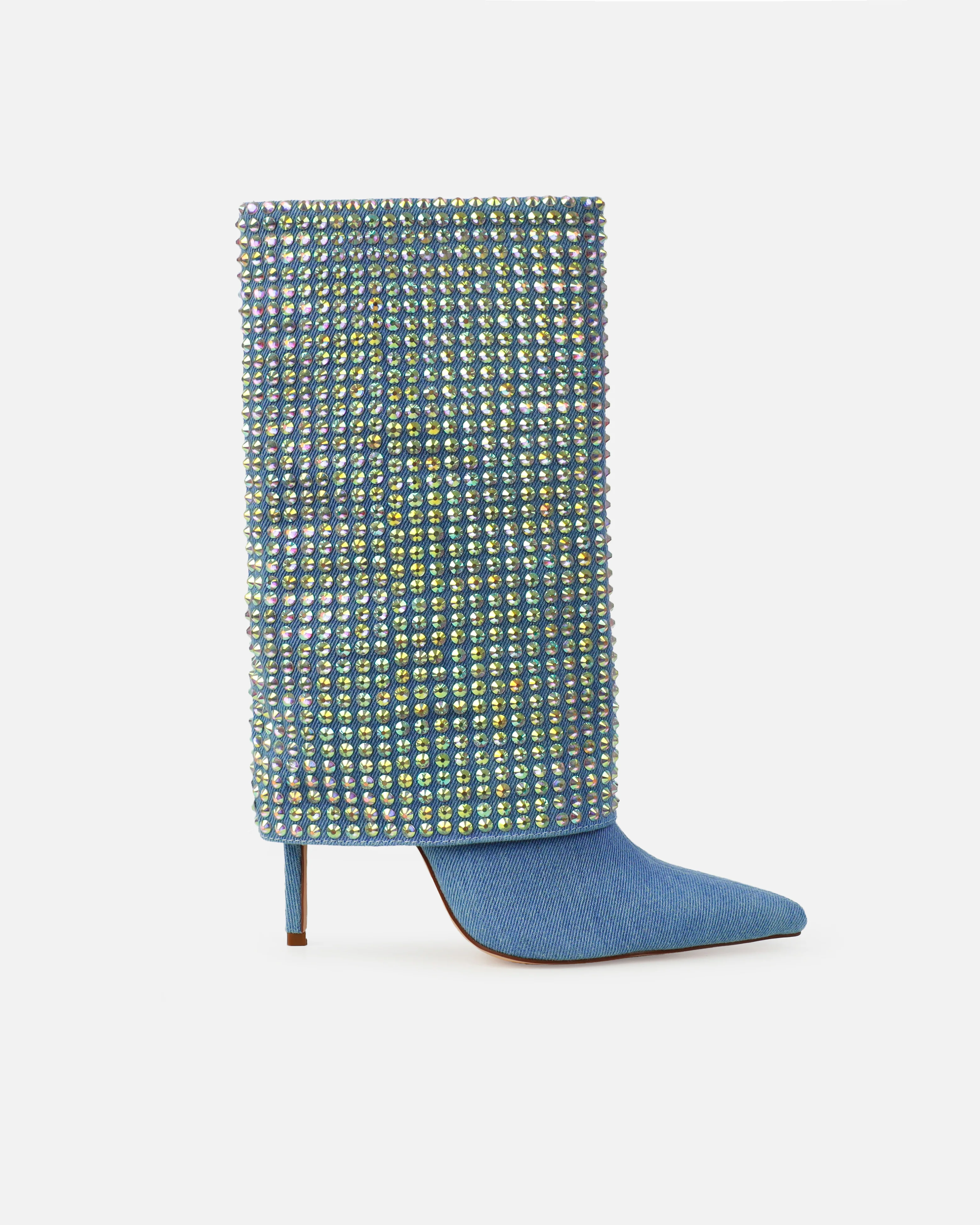 Lawler Blue Denim Diamante Fold Over Boots - Image 2