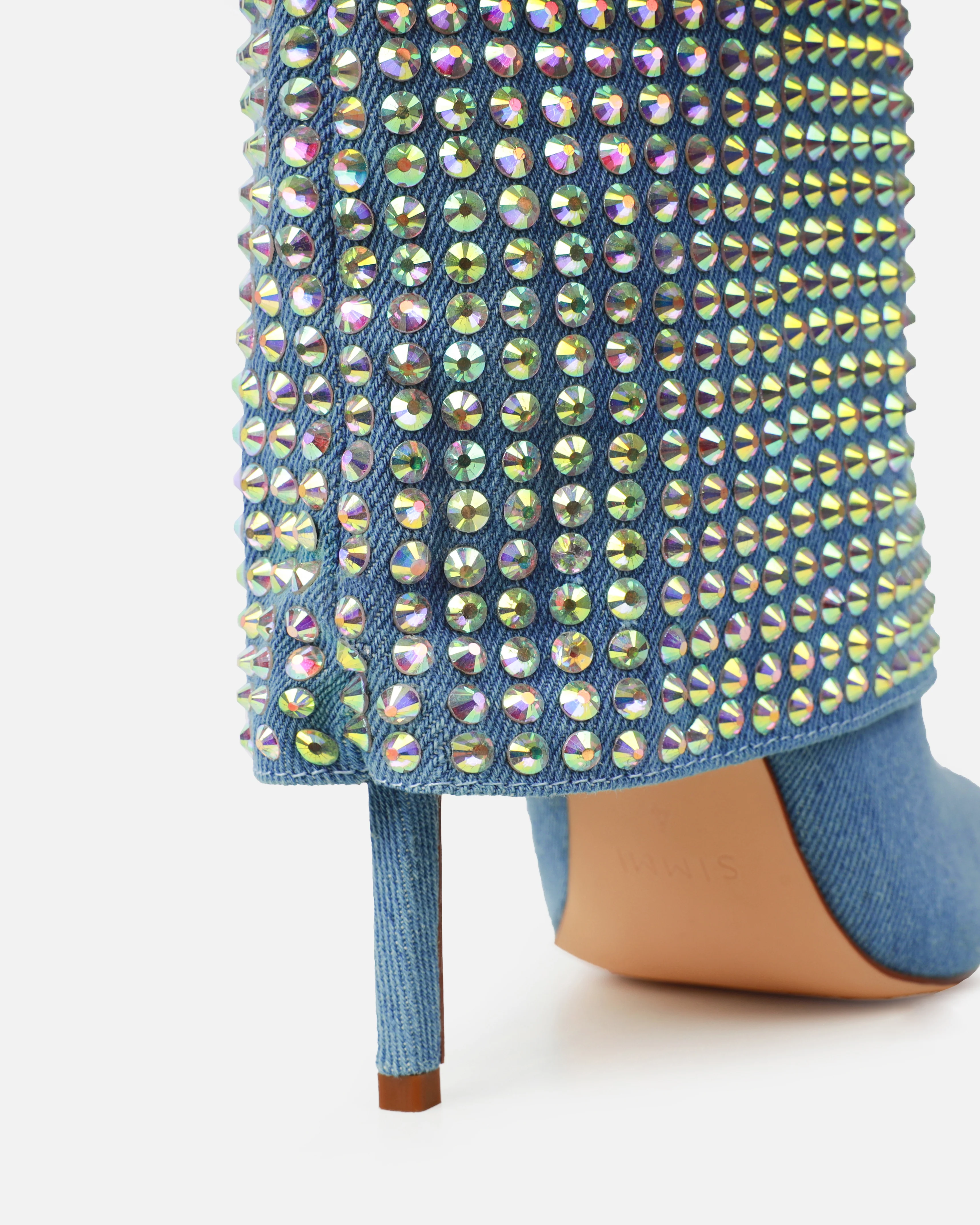 Lawler Blue Denim Diamante Fold Over Boots - Image 3