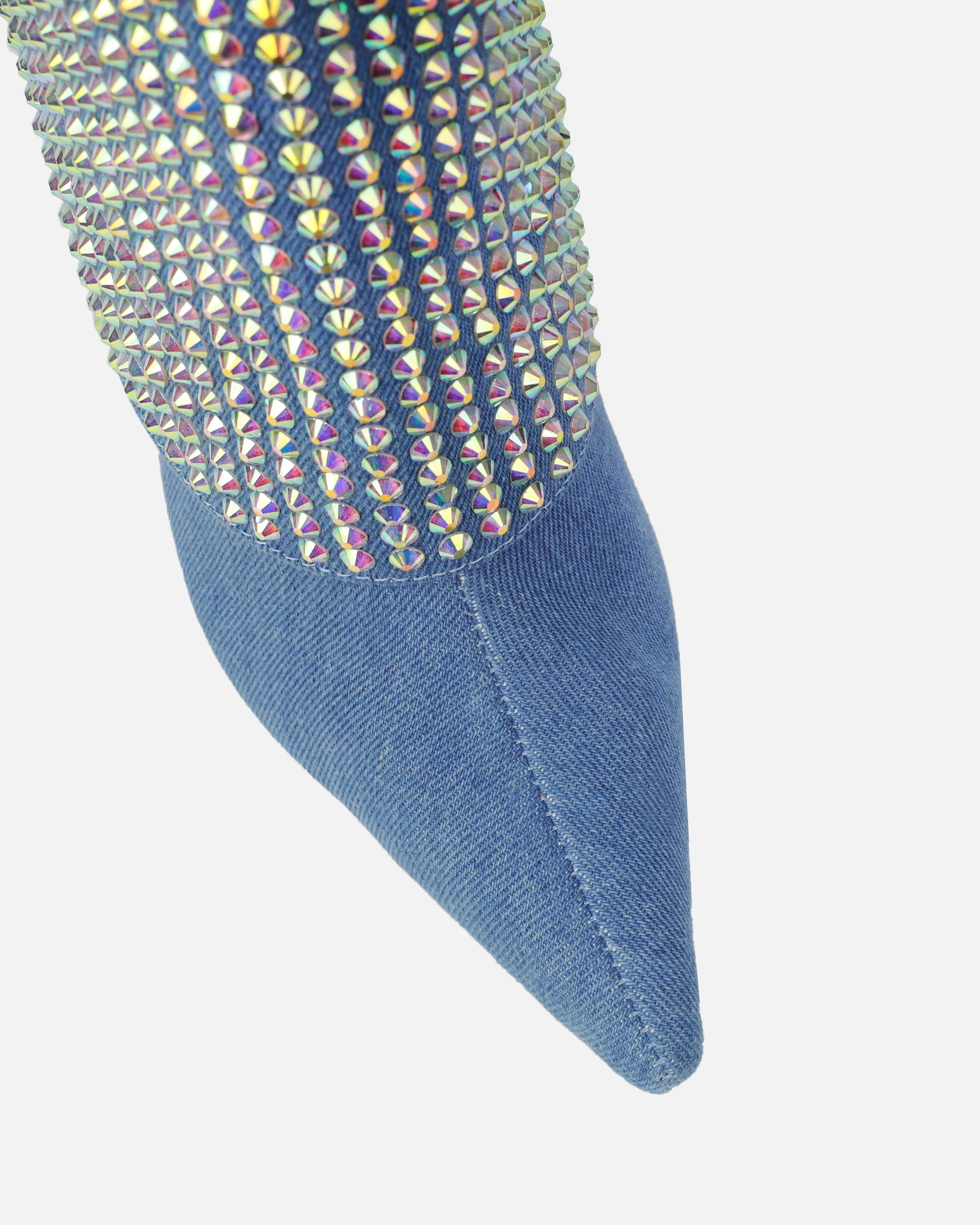 Lawler Blue Denim Diamante Fold Over Boots - Image 4