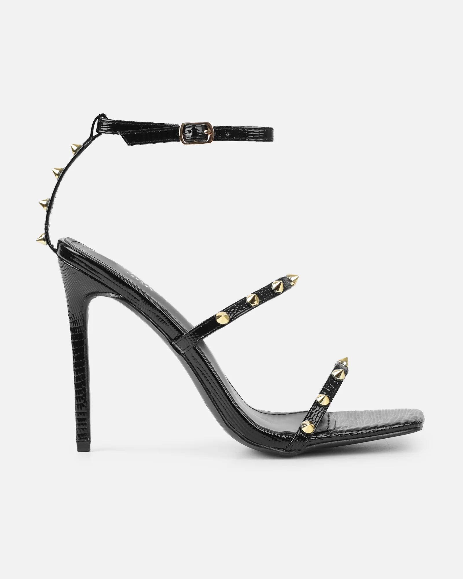 Layleigh Black Lizard Effect Studded Heeled Sandals - Image 2