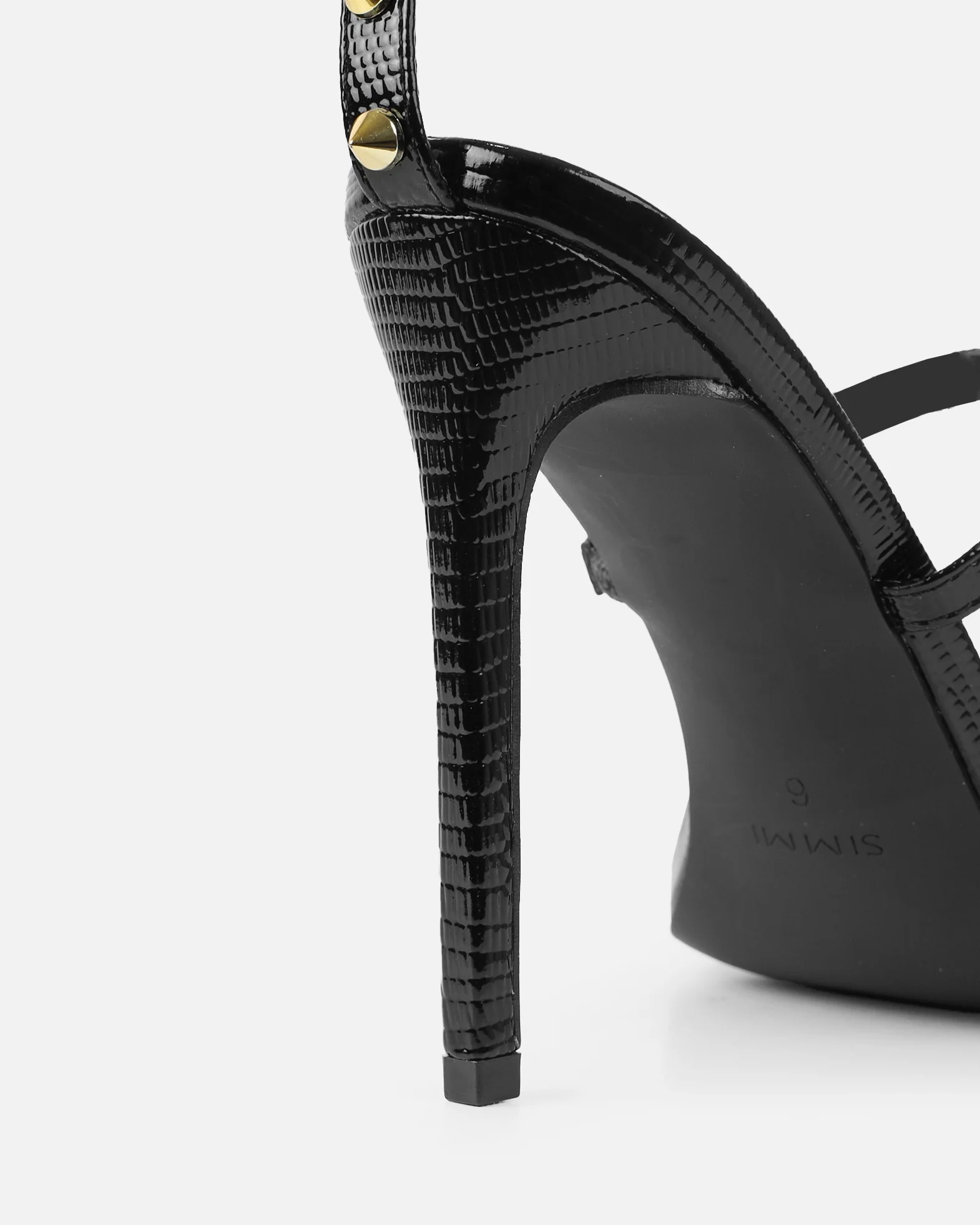 Layleigh Black Lizard Effect Studded Heeled Sandals - Image 3