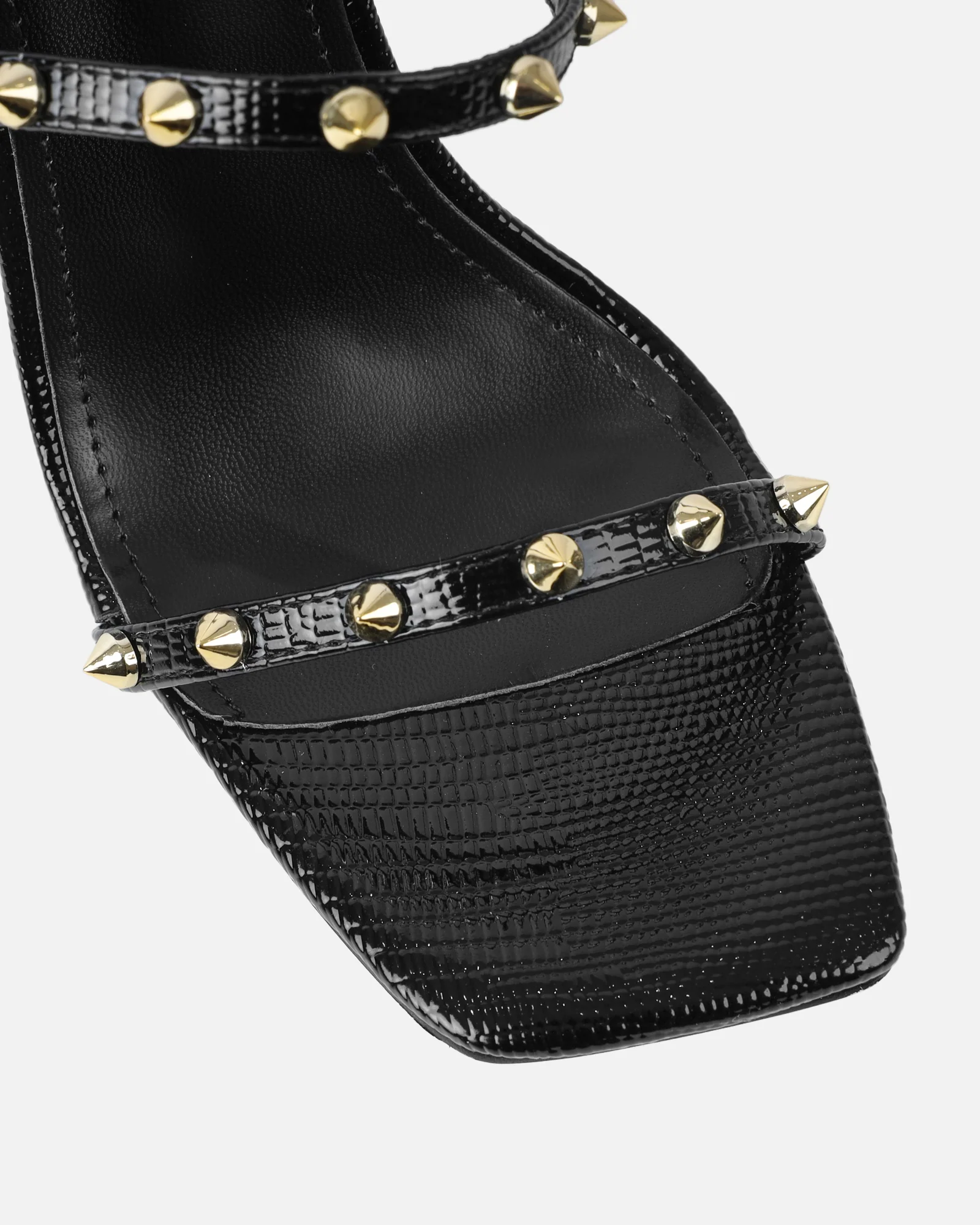Layleigh Black Lizard Effect Studded Heeled Sandals - Image 4