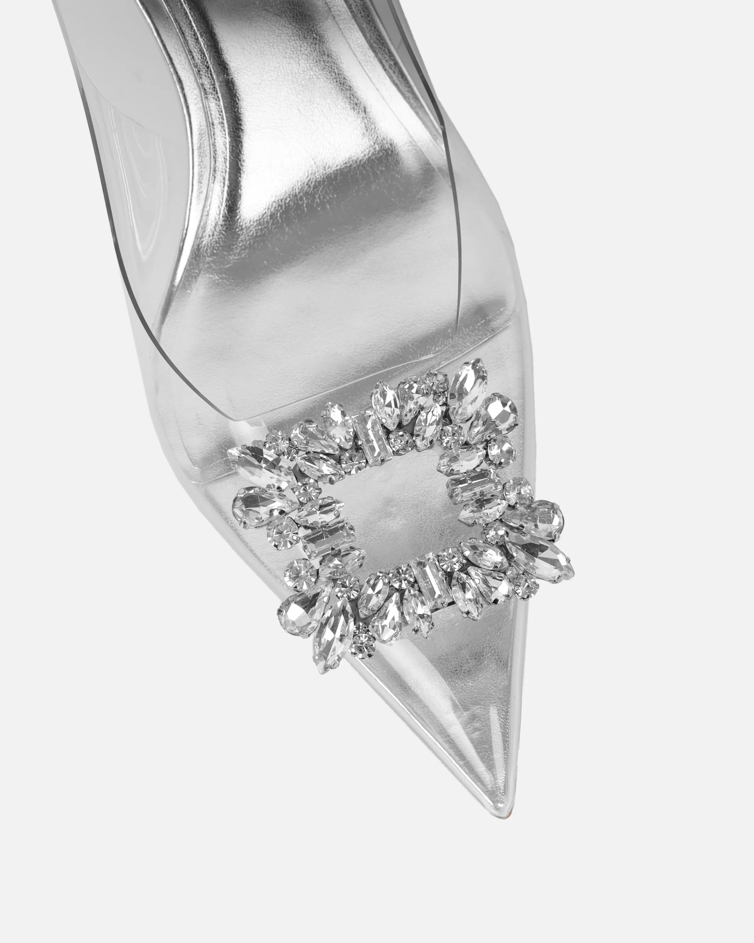 Laylin Clear Silver Mirror Diamante Sling Back Court Shoes - Image 4