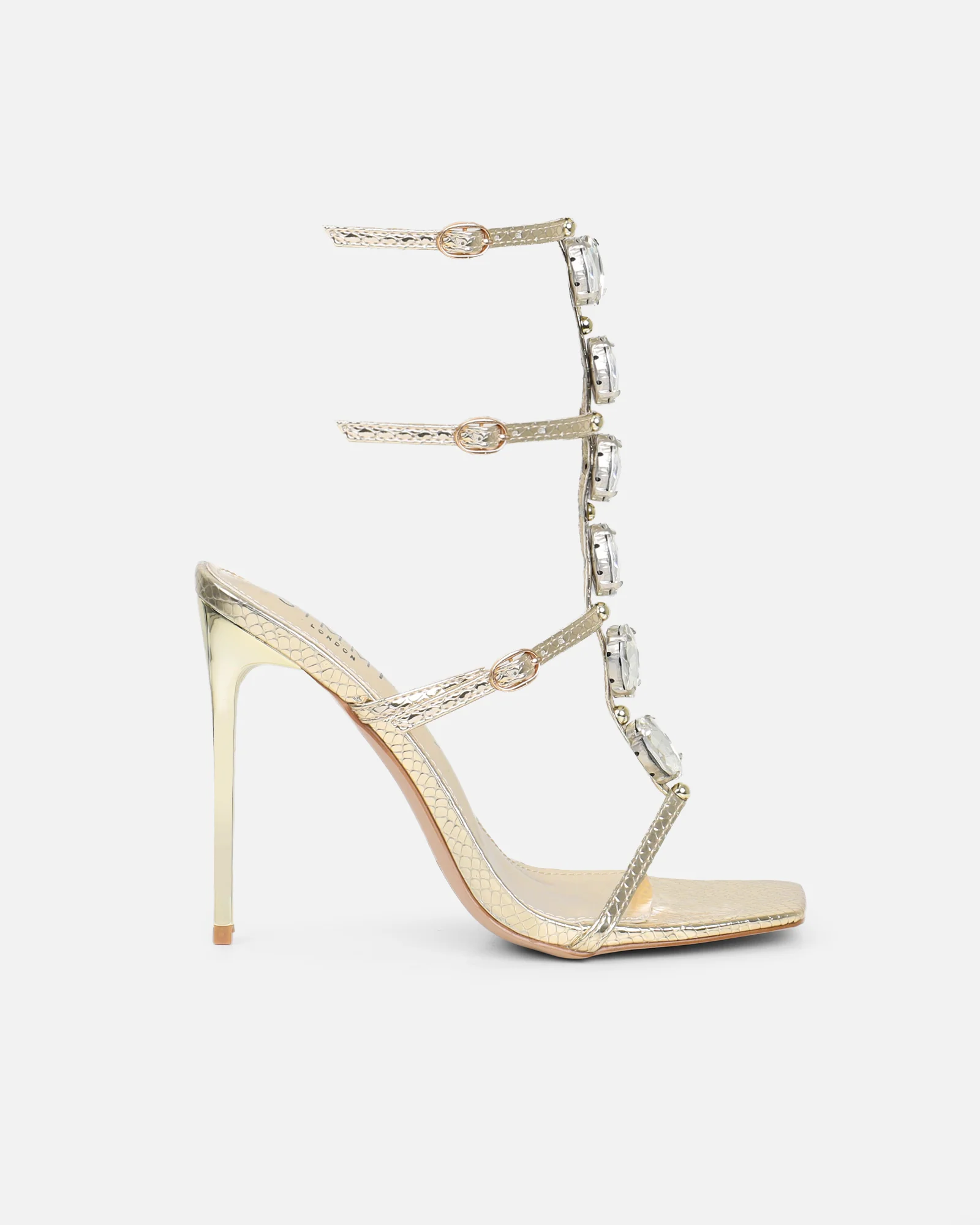 Leamy Gold Mirror Jeweled Heeled Sandals - Image 3