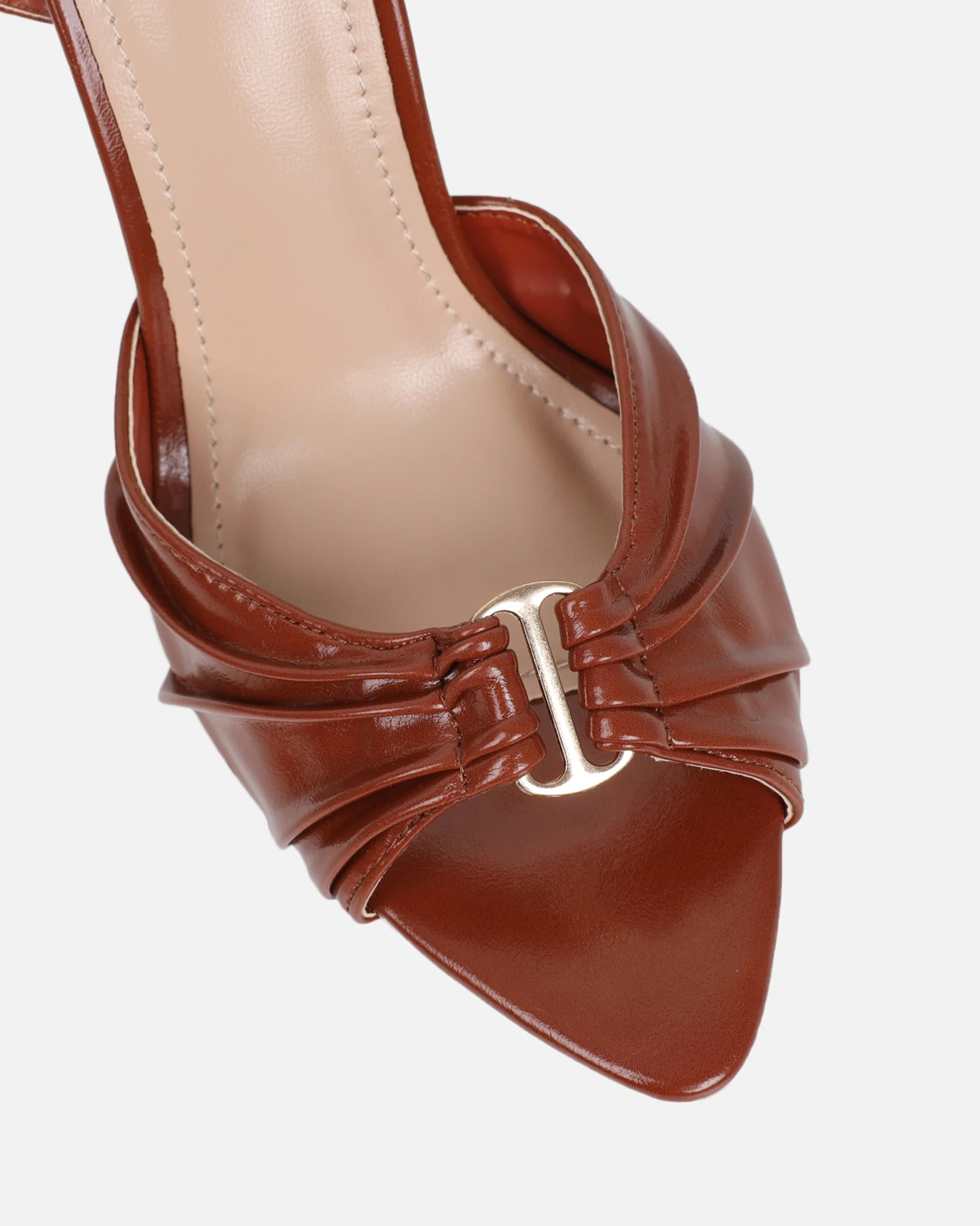 Leany Tan Shine Gold Detail Heeled Sandals - Image 4