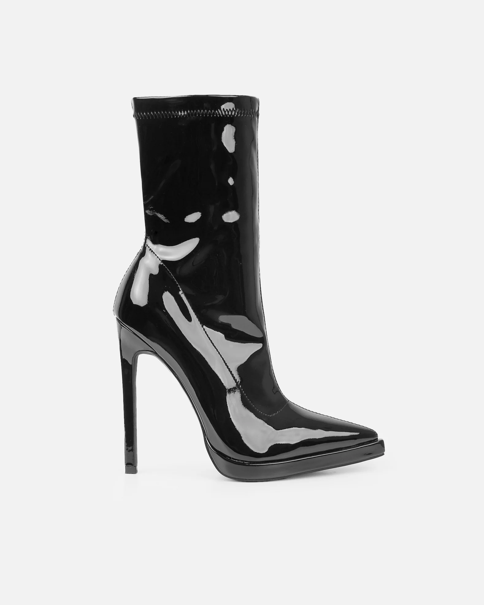 Lewin Black Patent Pointed Stiletto Ankle Boots - Image 2