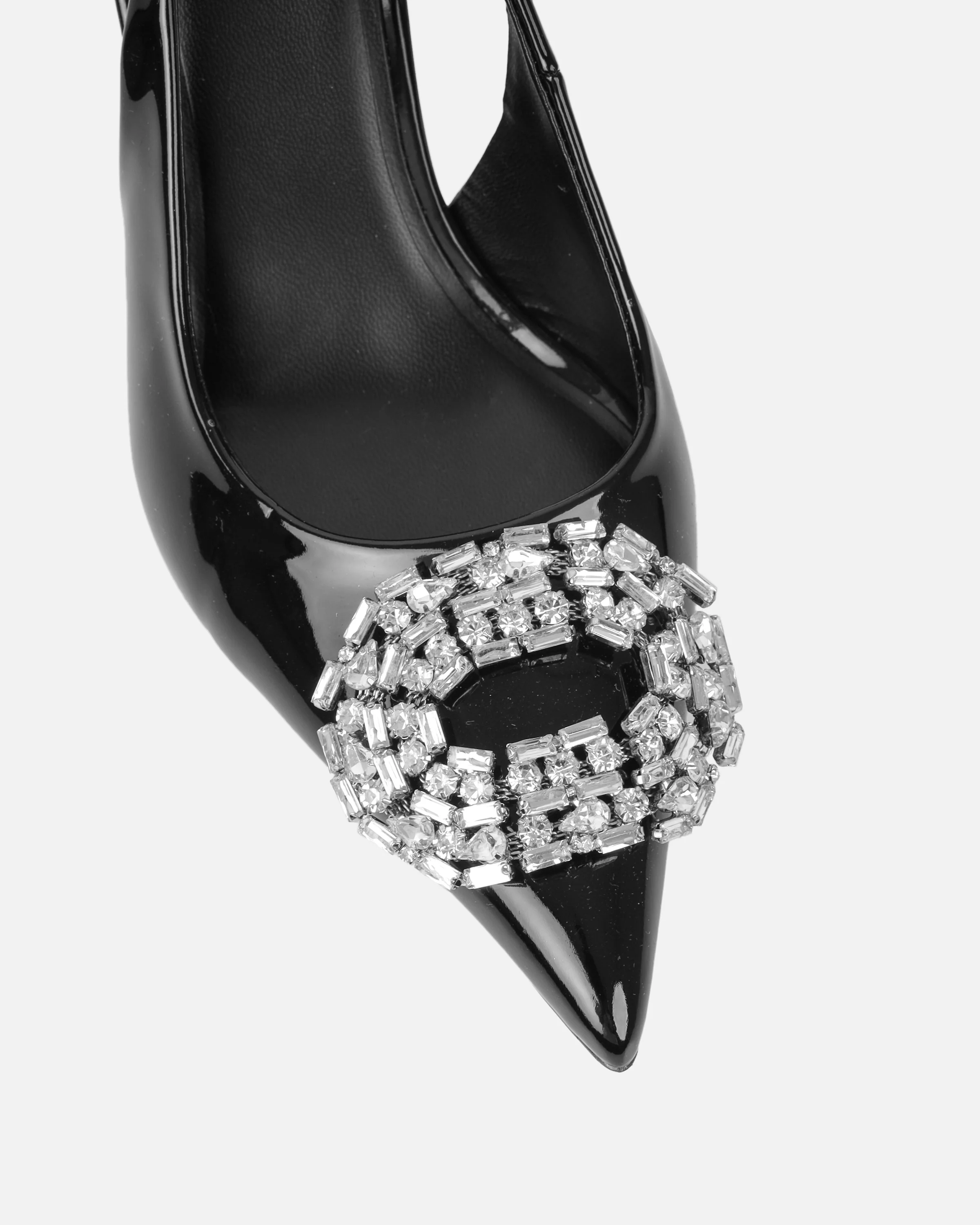 Lilliani Black Mirror Diamante Trim Sling Back Court Shoes - Image 4