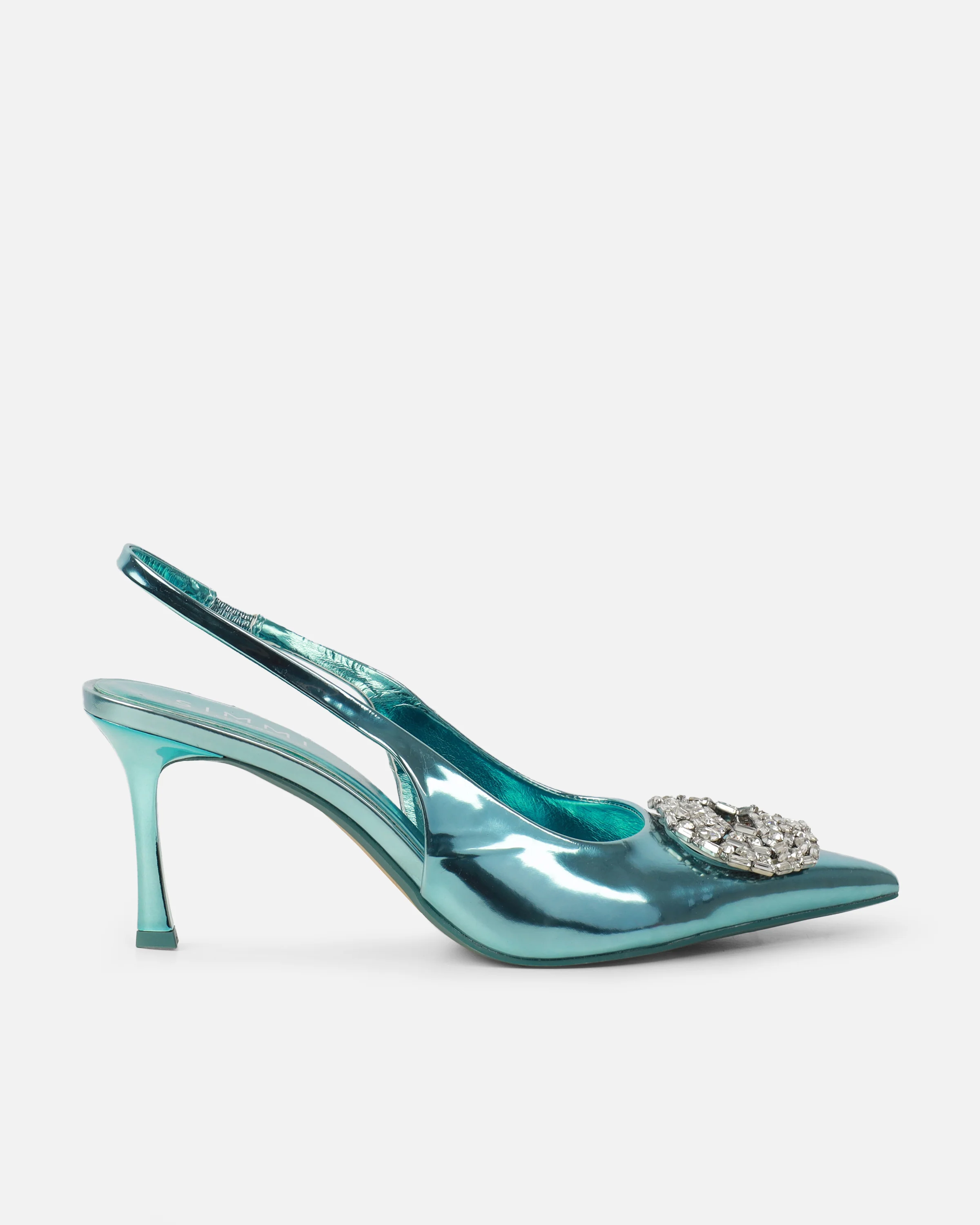 Lilliani Light Blue Mirror Diamante Trim Sling Back Court Shoes - Image 2