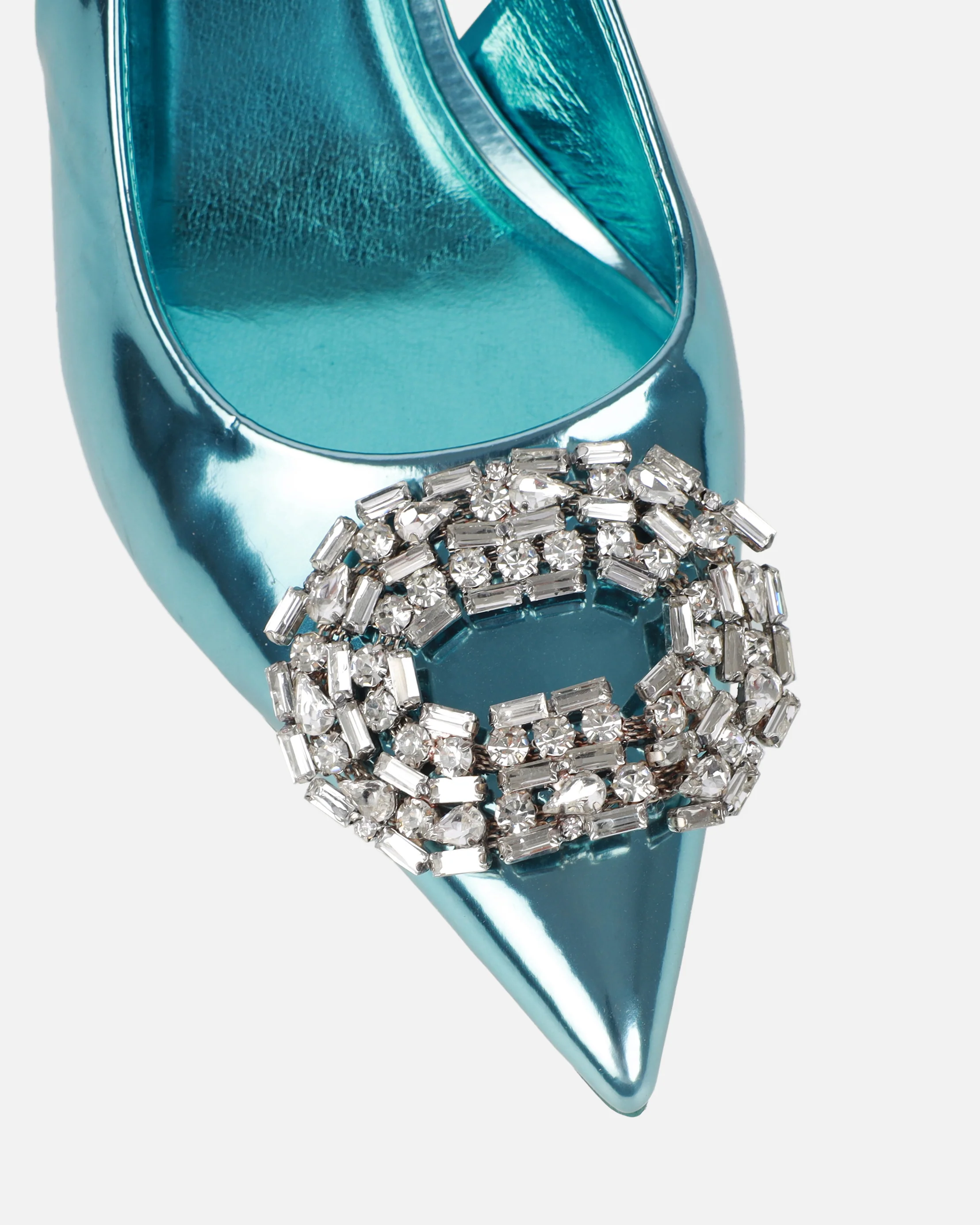 Lilliani Light Blue Mirror Diamante Trim Sling Back Court Shoes - Image 4