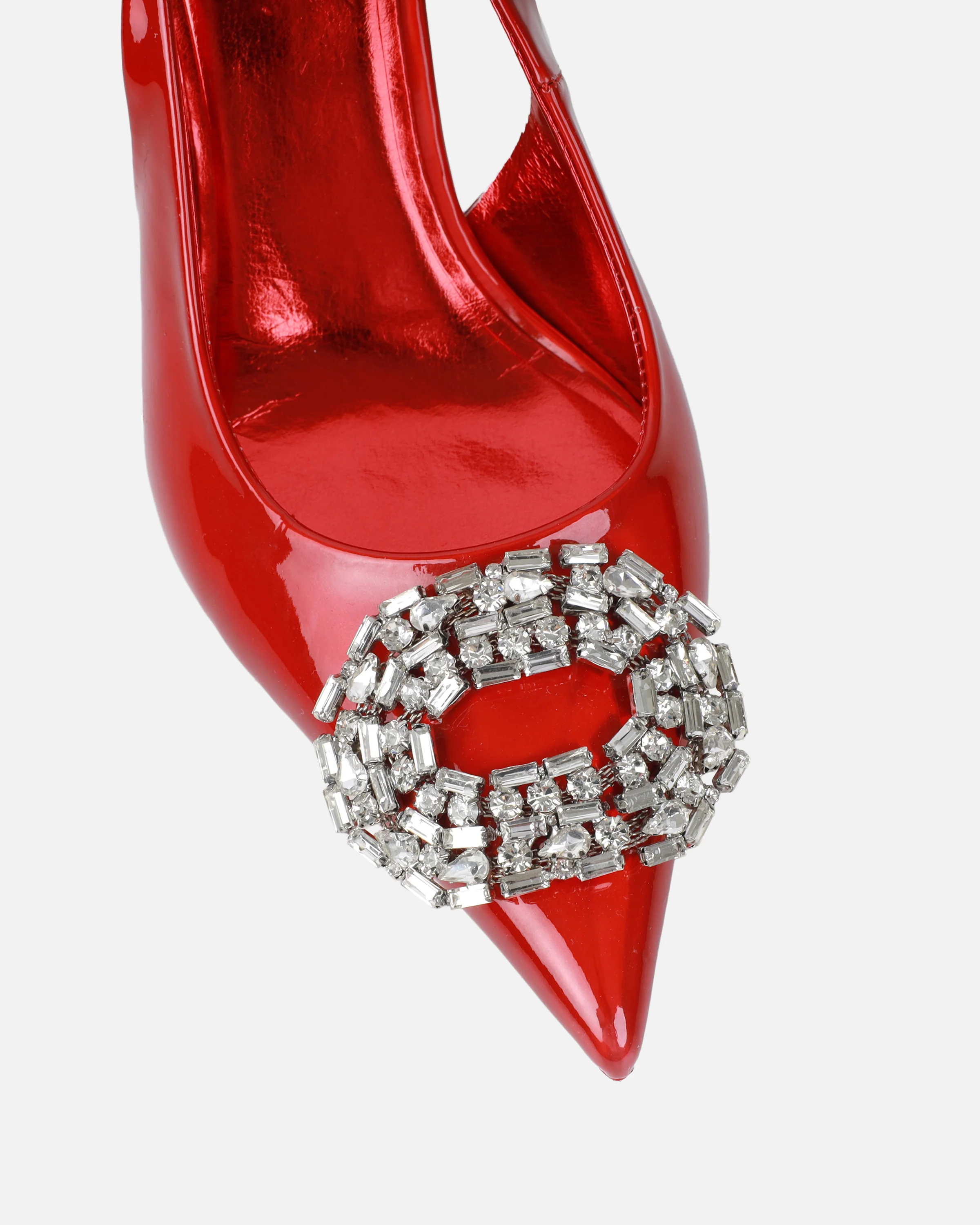 Lilliani Red Holographic Diamante Trim Sling Back Court Shoes - Image 4