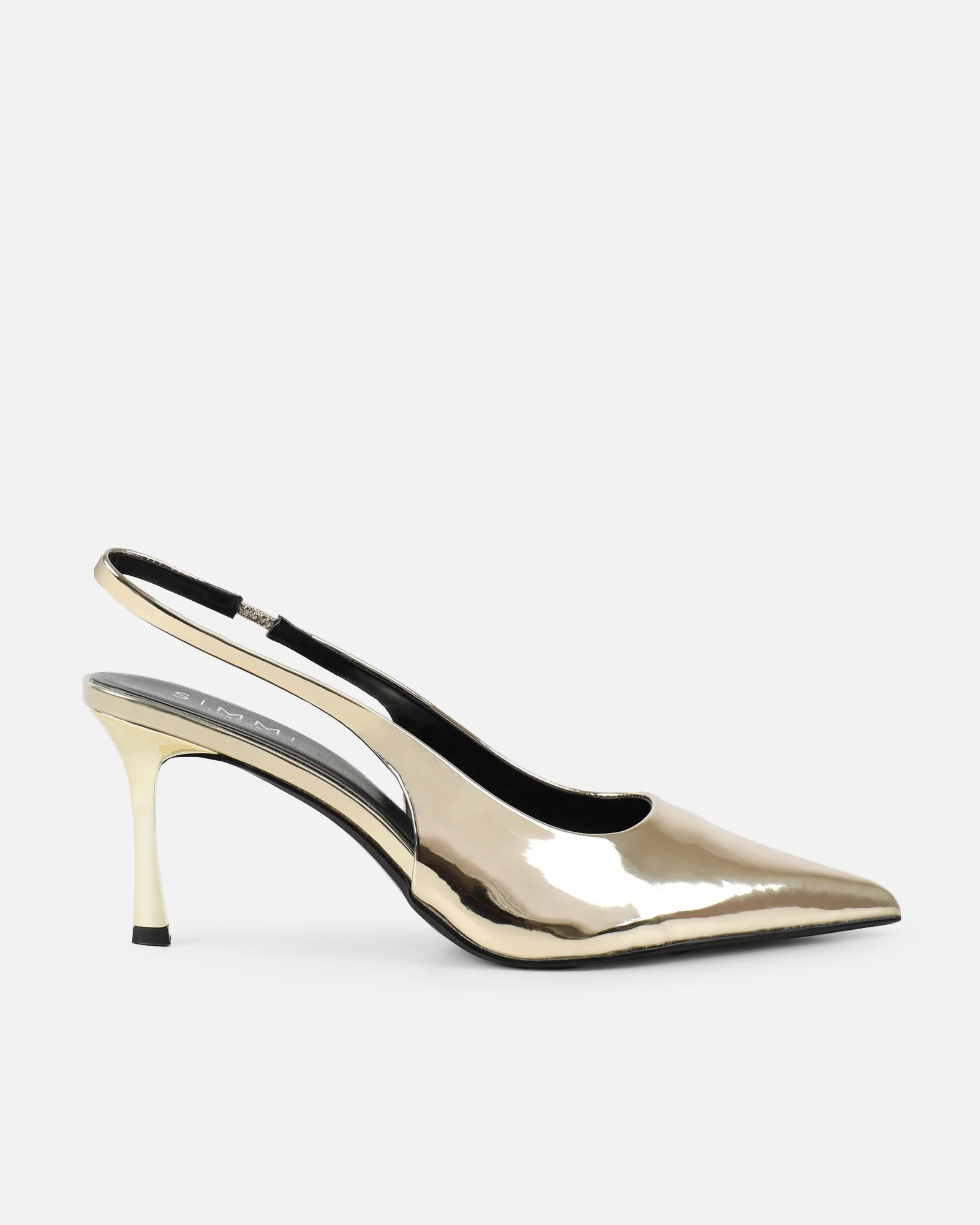 Liorra Gold Mirror Sling Back Mid Heeled Shoes - Image 2